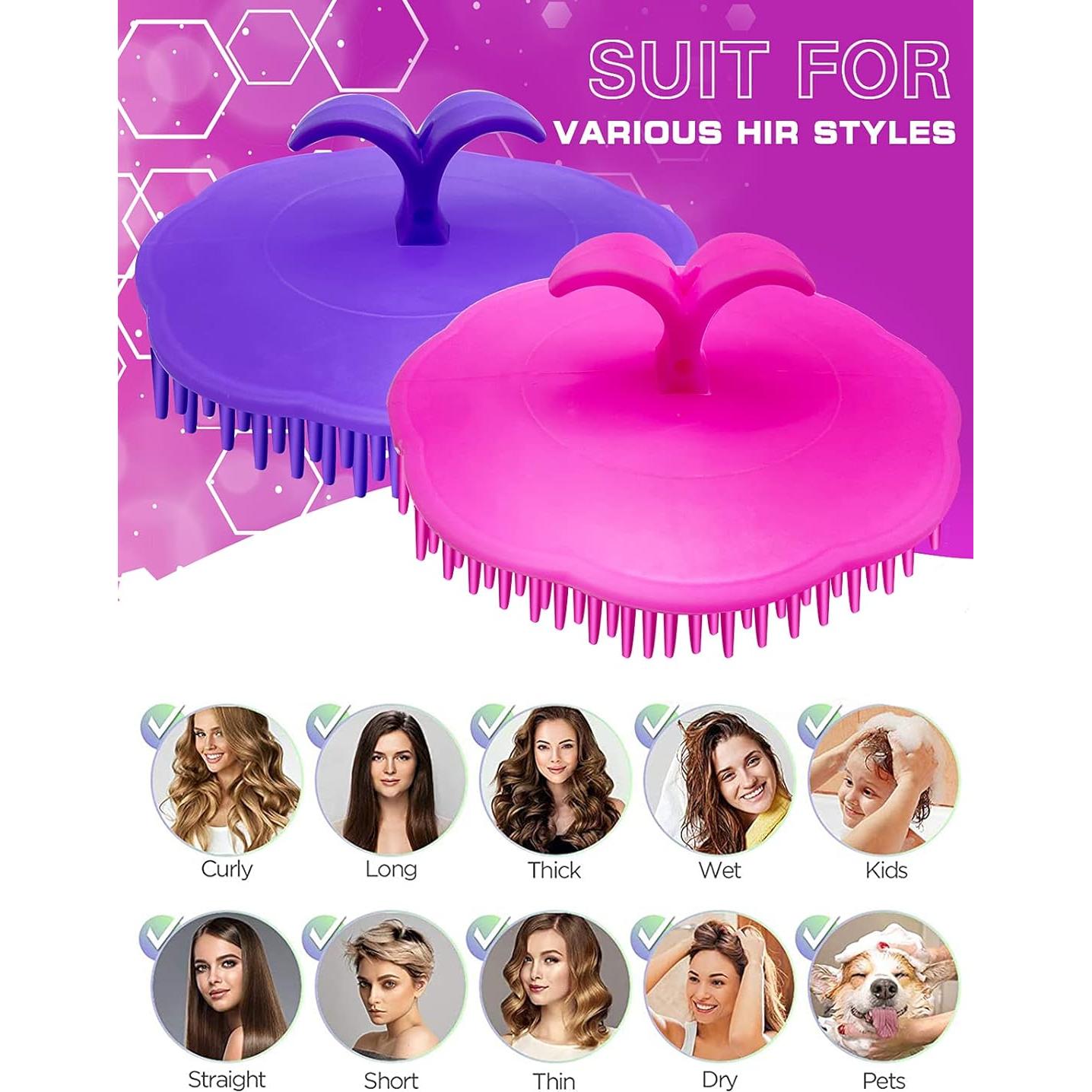 Cepillo Masajeador para Cuero Cabelludo Kissfee - Rosa y Púrpura
