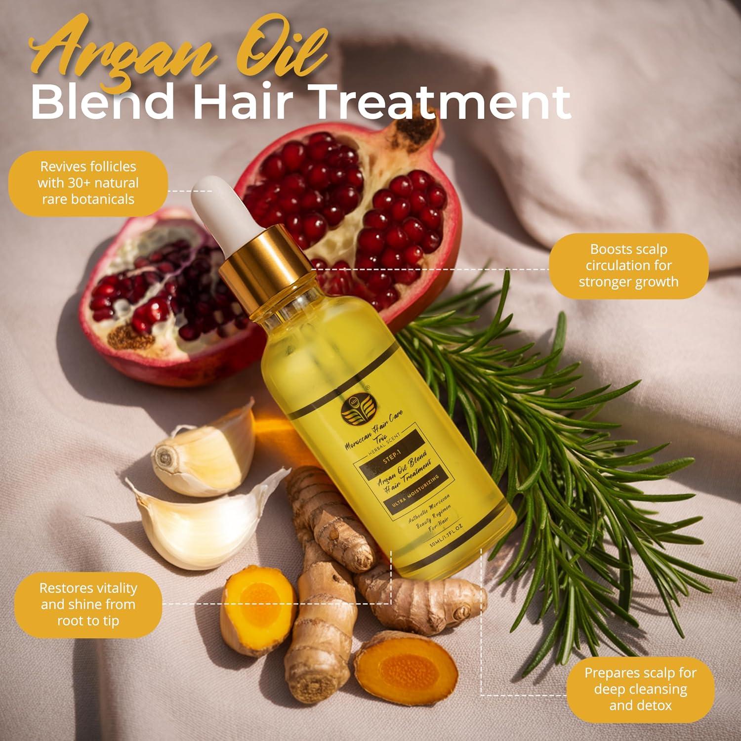 Trío de Cuidado del Cabello Boomlabs - Aceite de Argán, Champú Herbal y Aclarado Sin Enjuague - 3 Pasos para Salud del Cuero Cabelludo