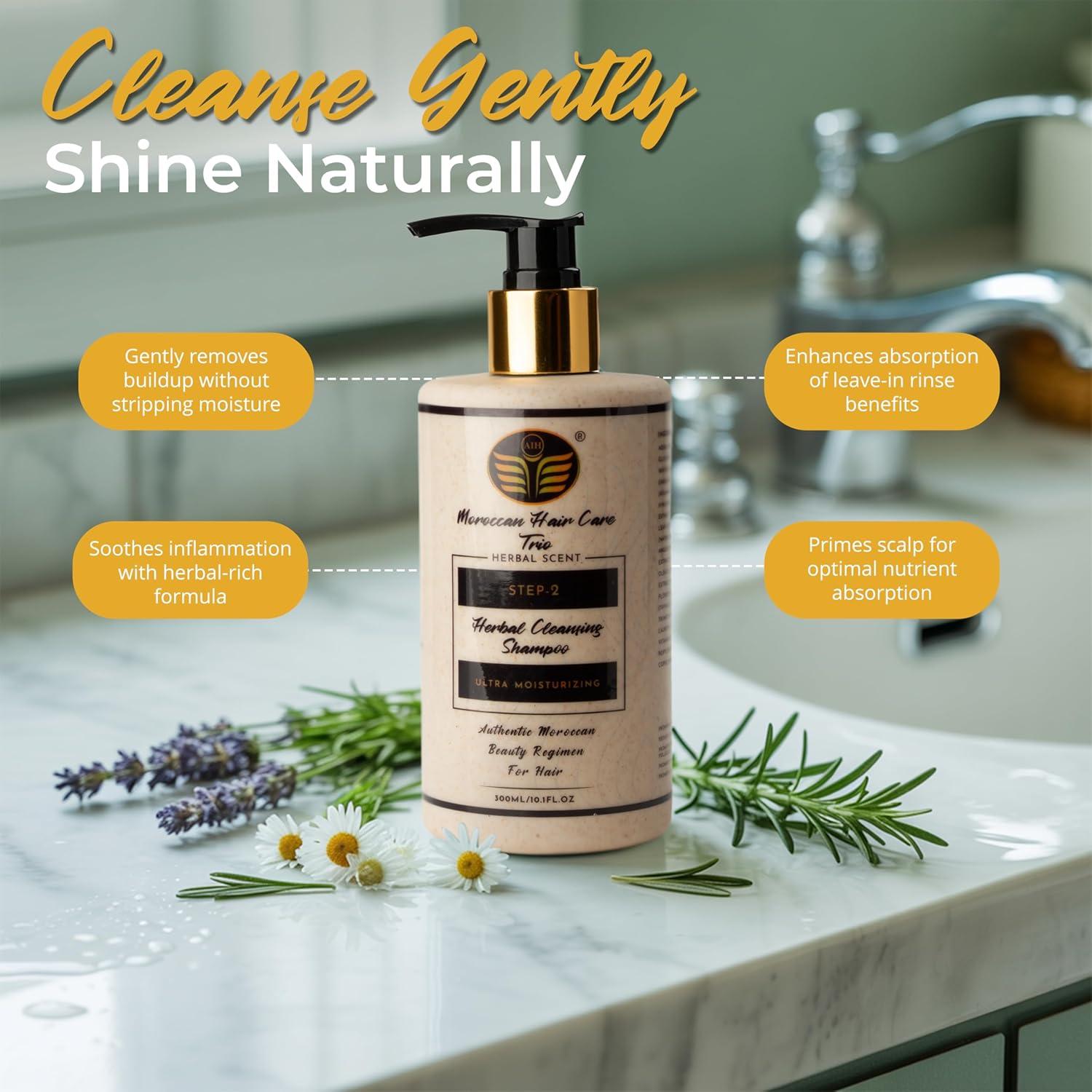 Trío de Cuidado del Cabello Boomlabs - Aceite de Argán, Champú Herbal y Aclarado Sin Enjuague - 3 Pasos para Salud del Cuero Cabelludo
