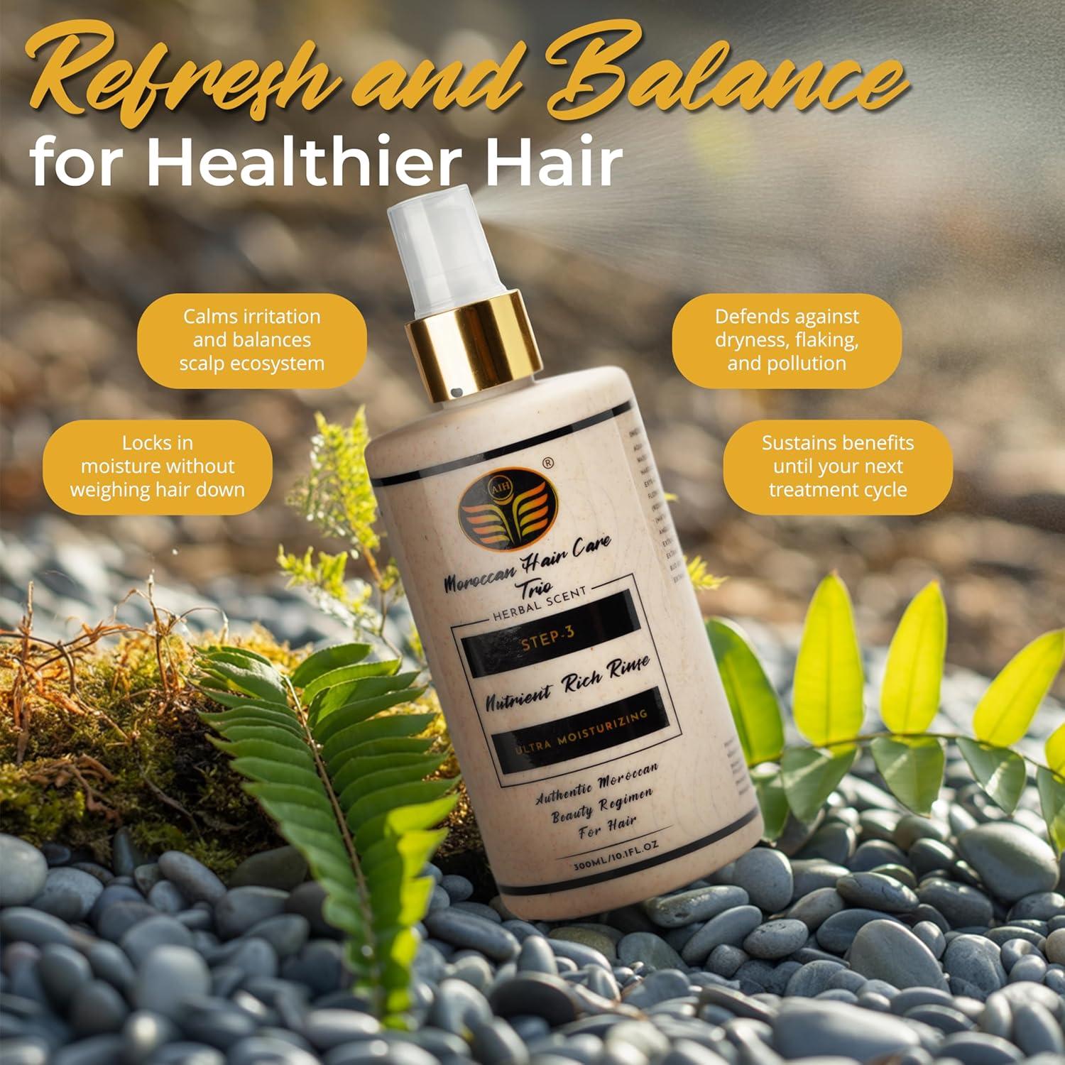 Trío de Cuidado del Cabello Boomlabs - Aceite de Argán, Champú Herbal y Aclarado Sin Enjuague - 3 Pasos para Salud del Cuero Cabelludo