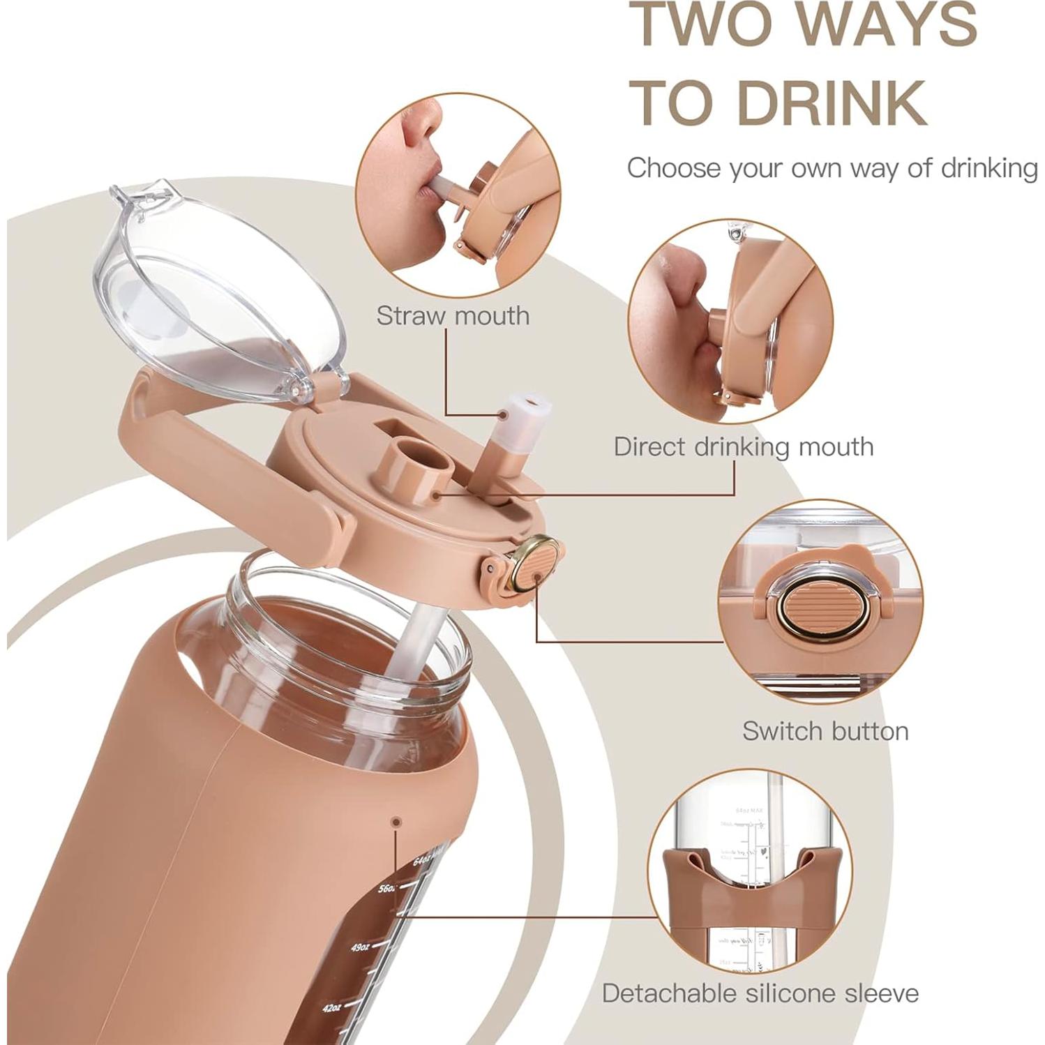 Botella de Agua de Vidrio Chunmo 1.81L con Pajilla y Asa
