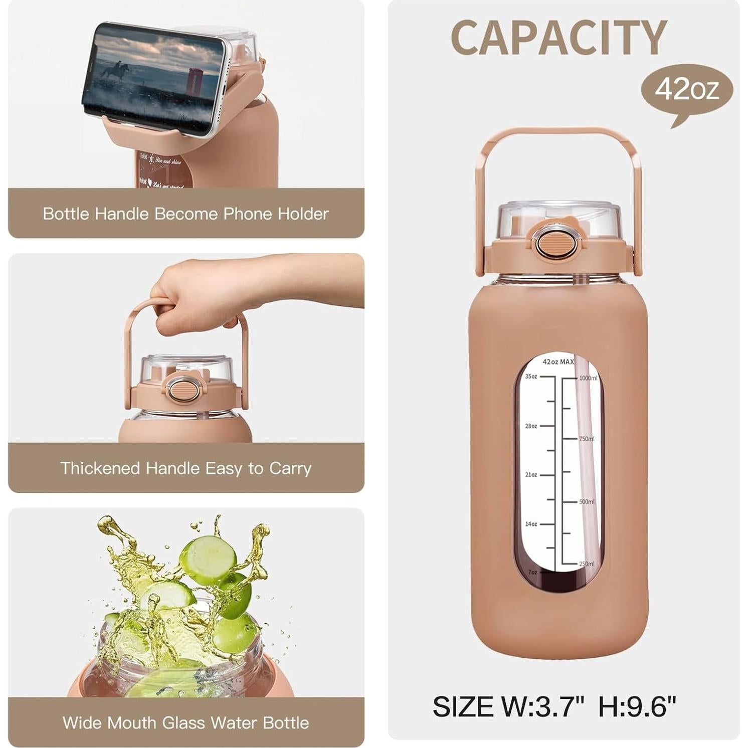 Botella de Agua de Vidrio Chunmo 1.81L con Pajilla y Asa