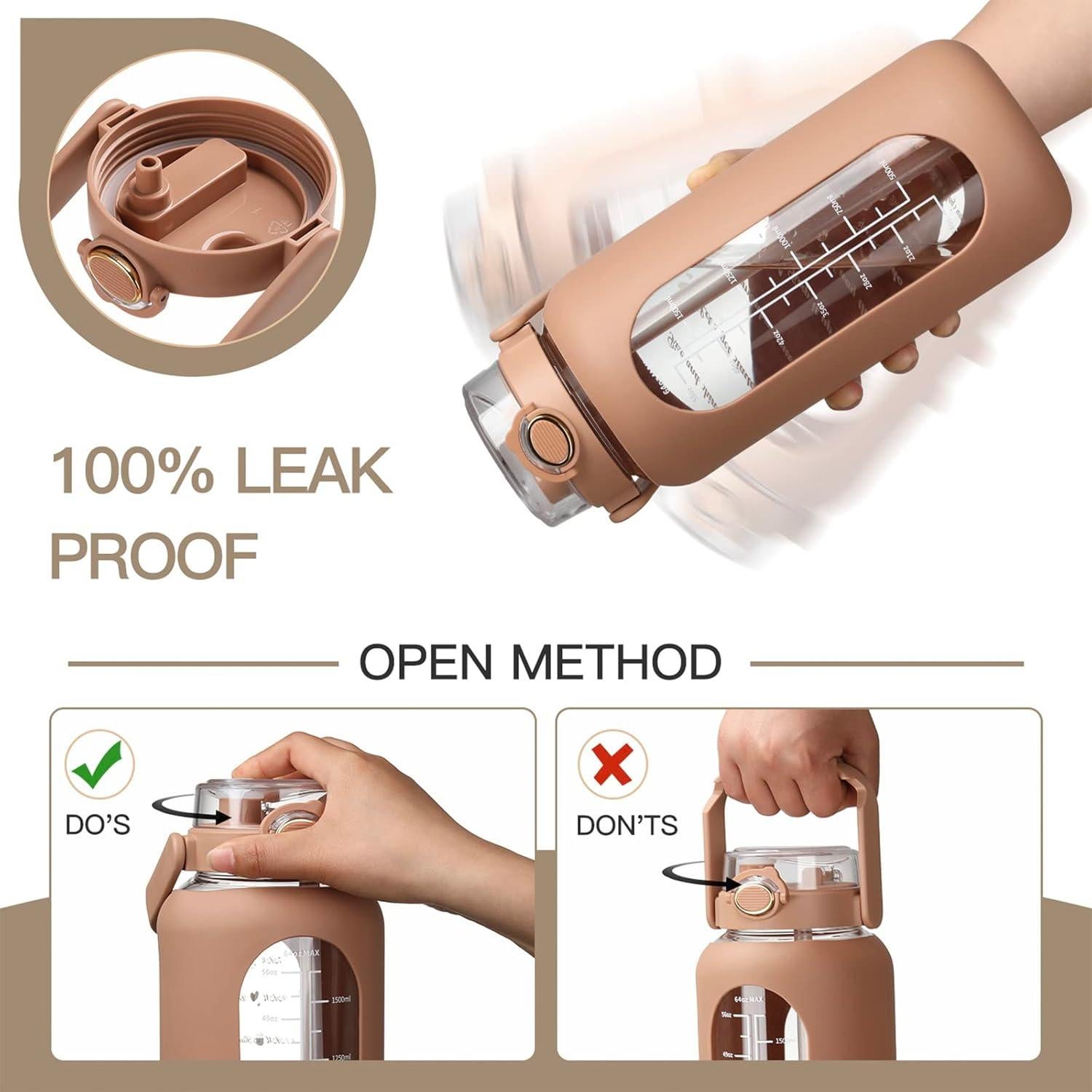 Botella de Agua de Vidrio Chunmo 1.81L con Pajilla y Asa