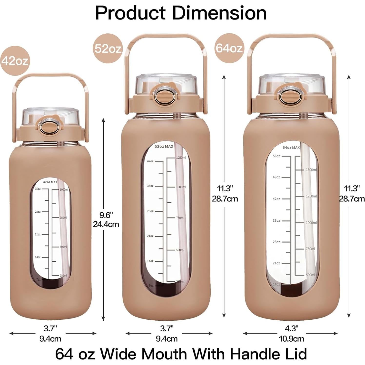 Botella de Agua de Vidrio Chunmo 1.81L con Pajilla y Asa