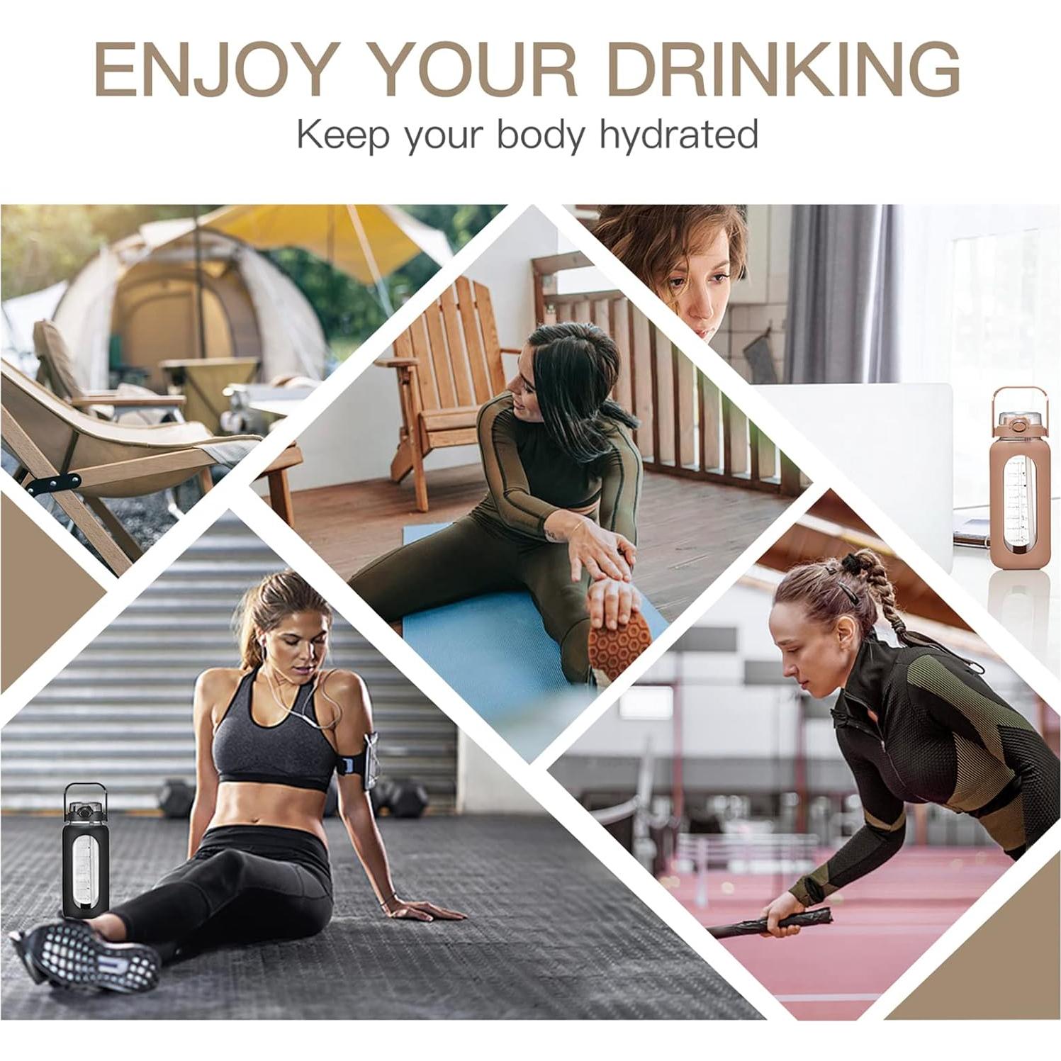 Botella de Agua de Vidrio Chunmo 1.81L con Pajilla y Asa