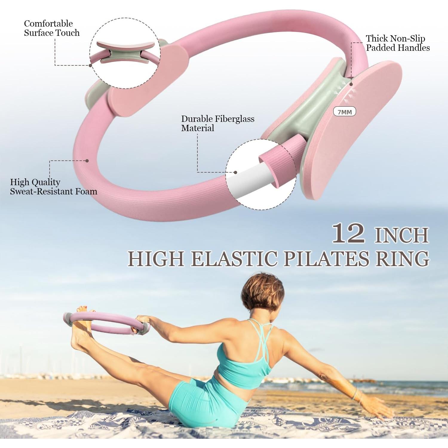 Kit de Pilates Completo 9 Piezas HIMESPORNER - Anillo, Pelota, Mancuernas, Bandas