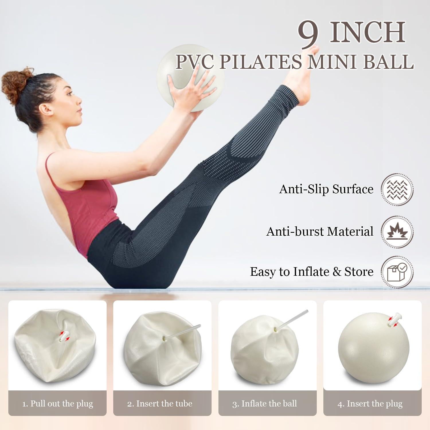 Kit de Pilates Completo 9 Piezas HIMESPORNER - Anillo, Pelota, Mancuernas, Bandas