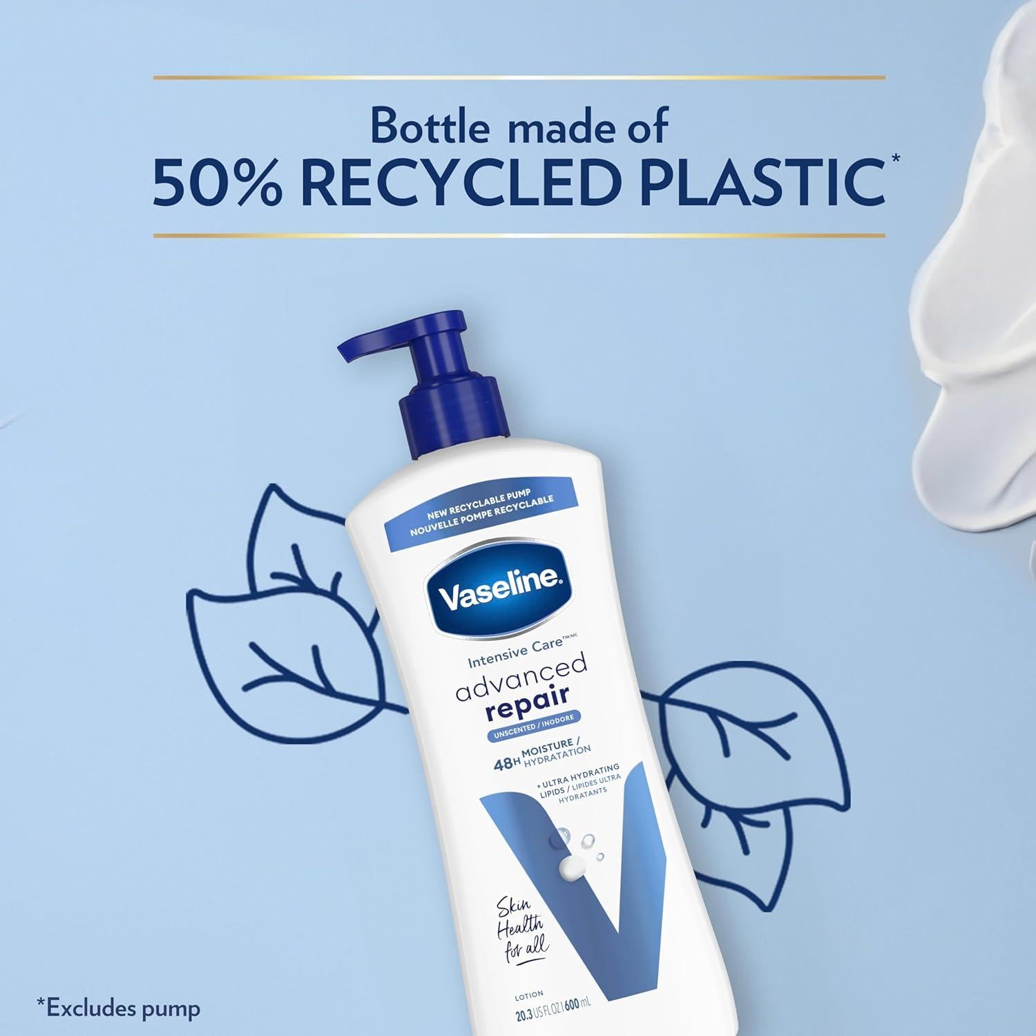 Loción Corporal Vaseline Cuidado Intensivo Sin Fragancia 573.5 ml - Paquete de 3