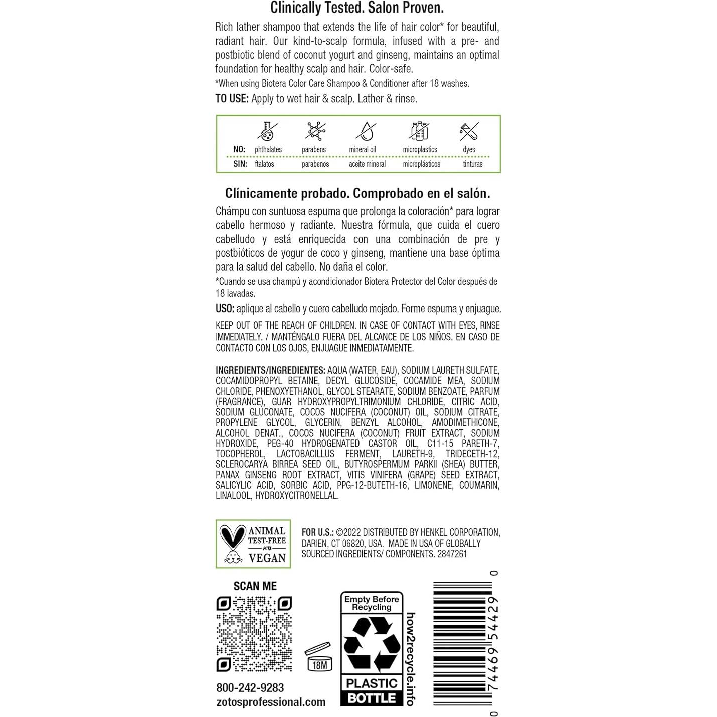 Champú Biotera Cuidado del Color 450ml | Vegano y Sin Parabenos