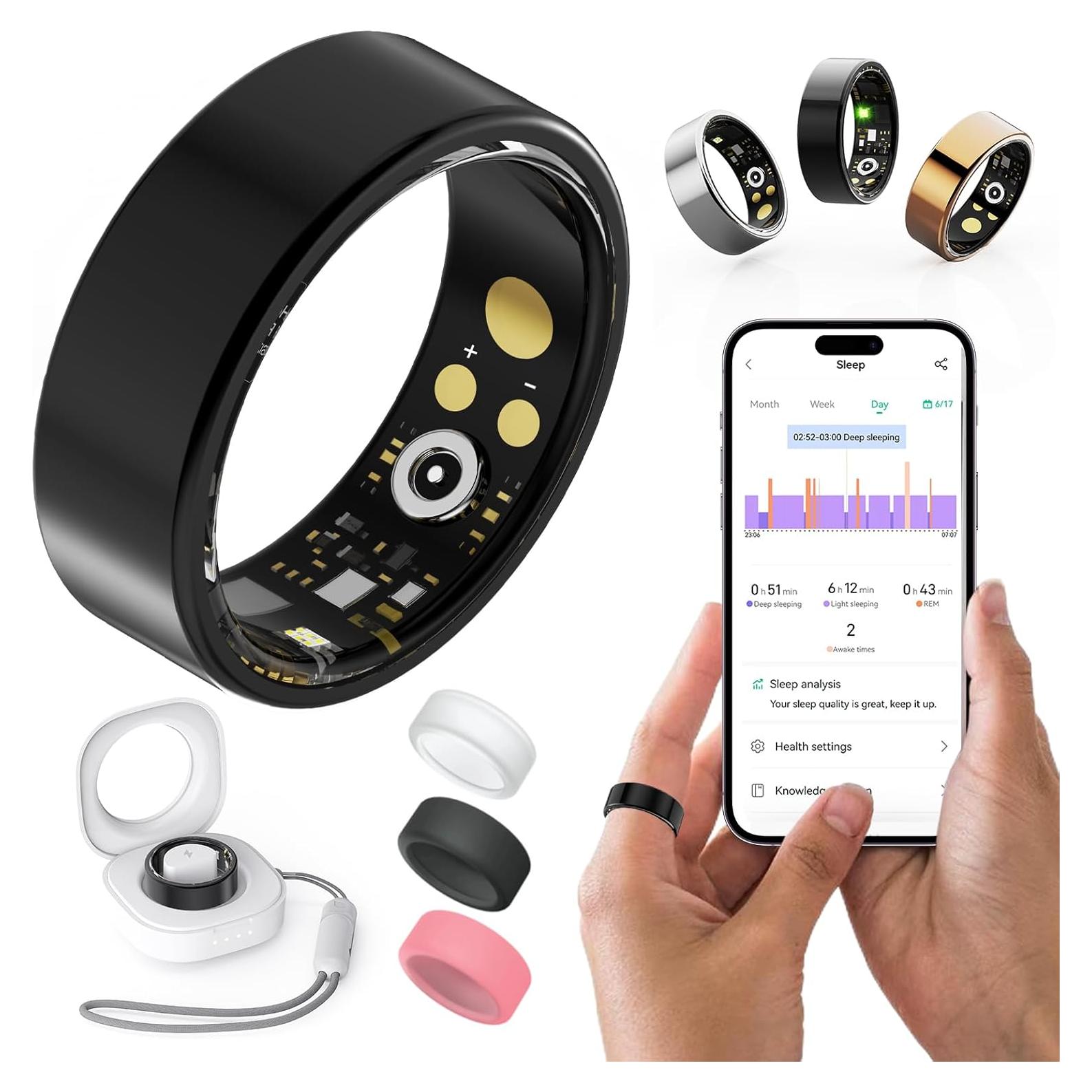 Anillo Inteligente RICHCLLCTR Negro 7# - Monitoreo Salud 24h