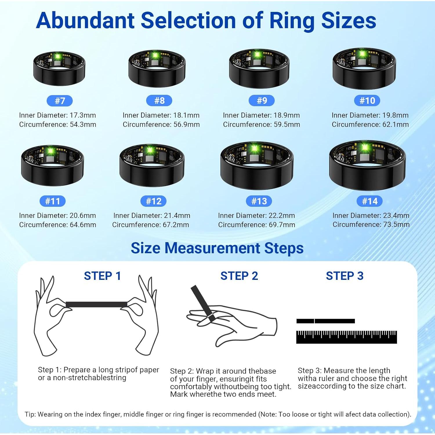 Anillo Inteligente RICHCLLCTR Negro 7# - Monitoreo Salud 24h