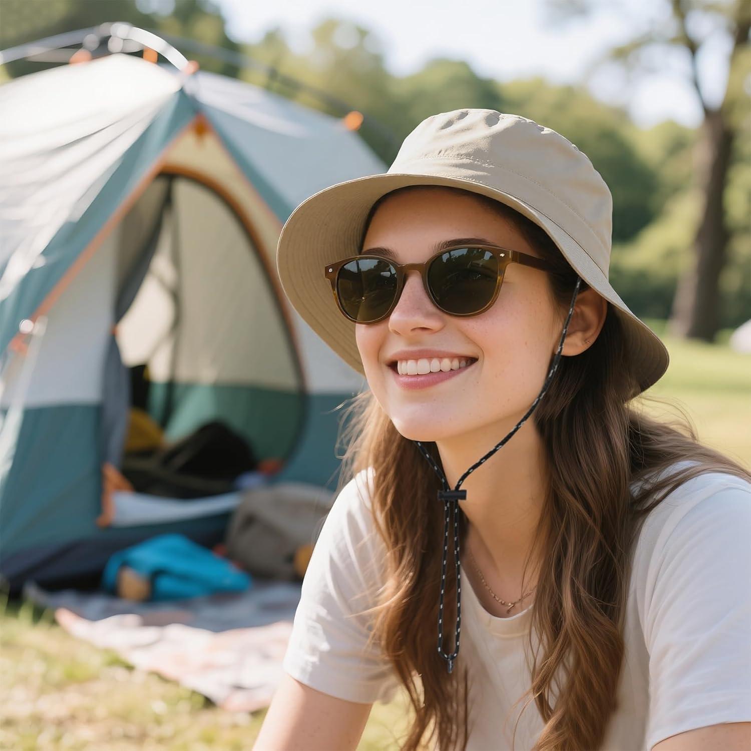 Sombrero de Cubo Impermeable Durio para Mujer UPF 50+ Beige