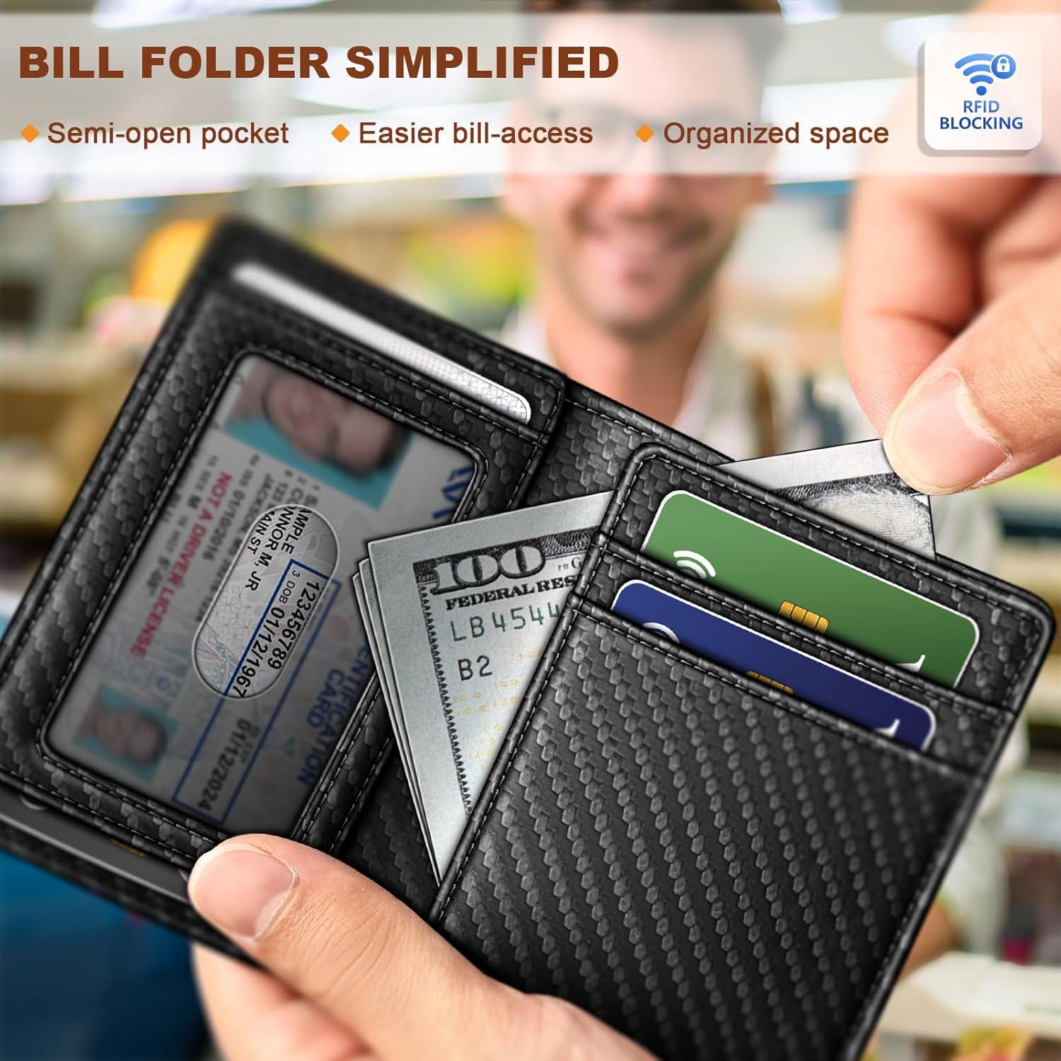 Billetera delgada Bulliant para hombres - Cuero RFID negro