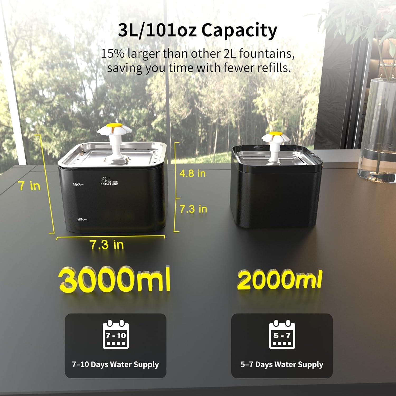 Fuente de Agua para Gatos Wonder Creature 3L Acero Inoxidable LED