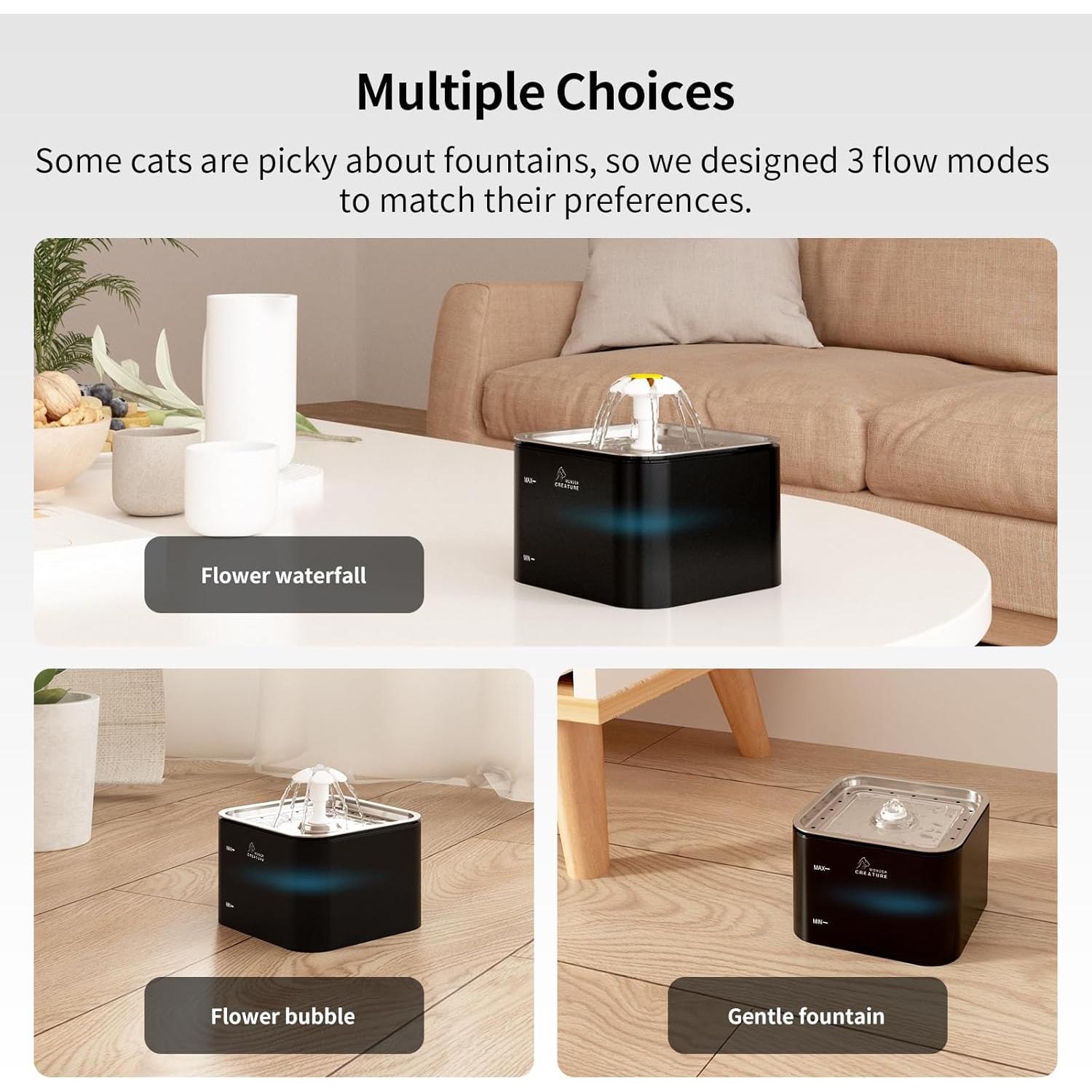 Fuente de Agua para Gatos Wonder Creature 3L Acero Inoxidable LED