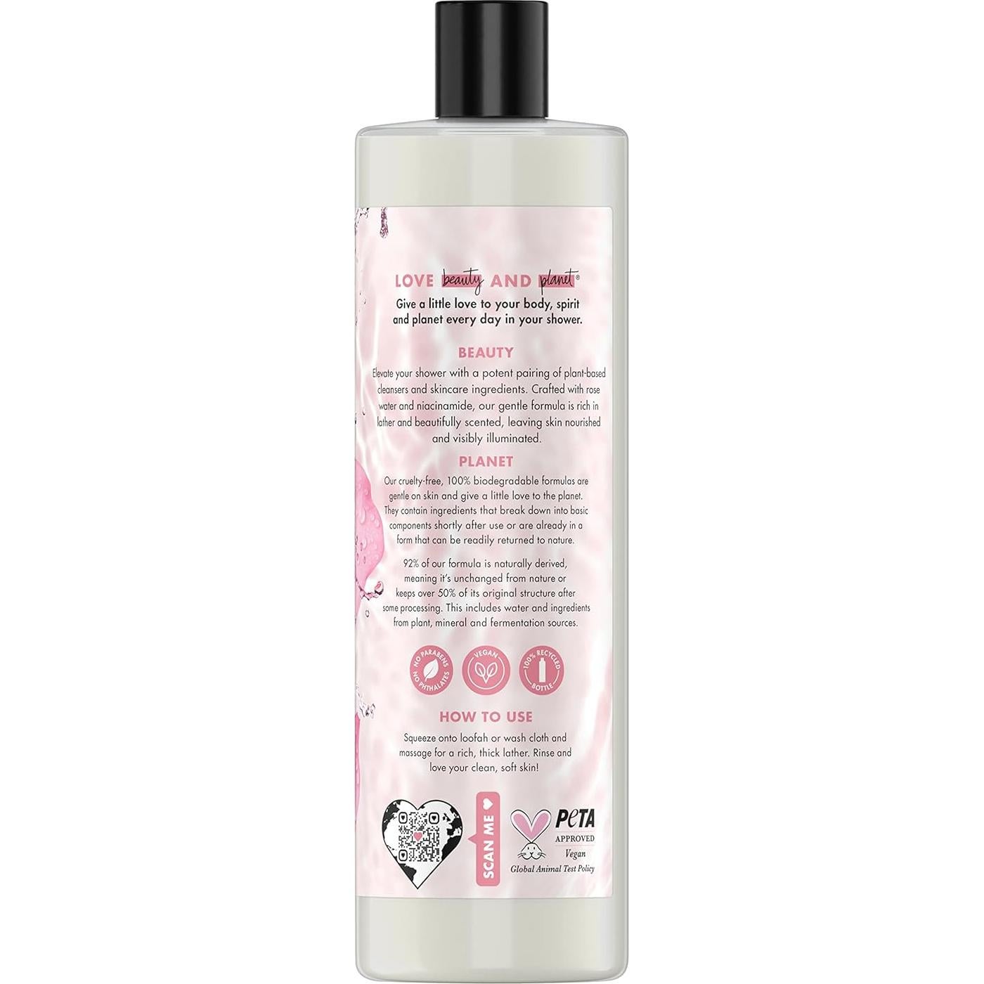 Gel de Ducha Vegano Amor Belleza y Planeta 591 ml Rosa y Niacinamida
