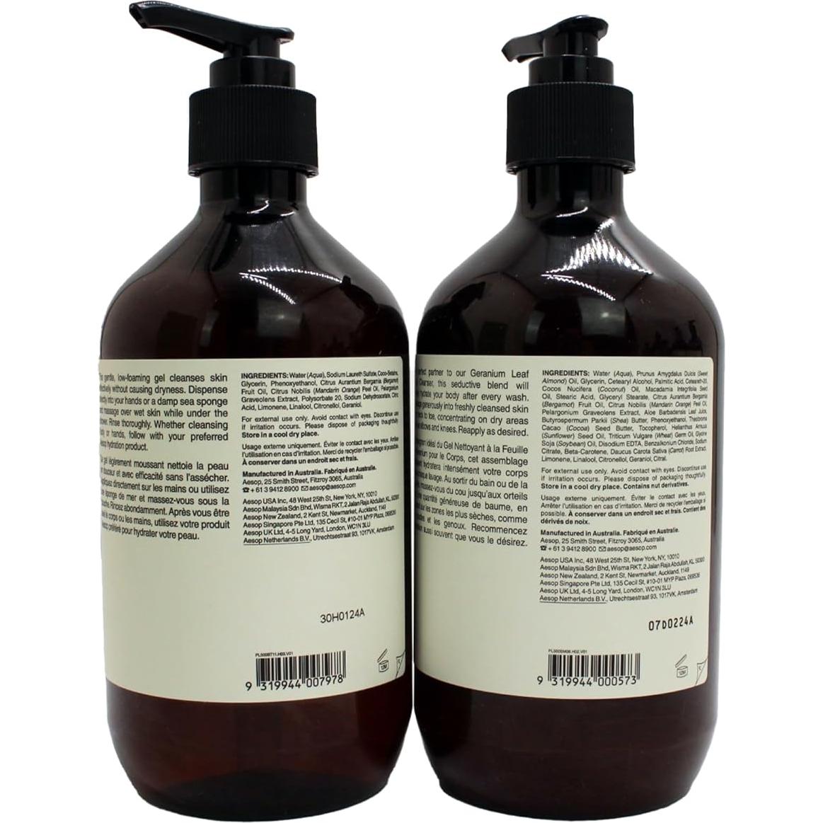 Dúo Gel Limpiador y Bálsamo Corporal Aesop Geranio 478ml + 467ml