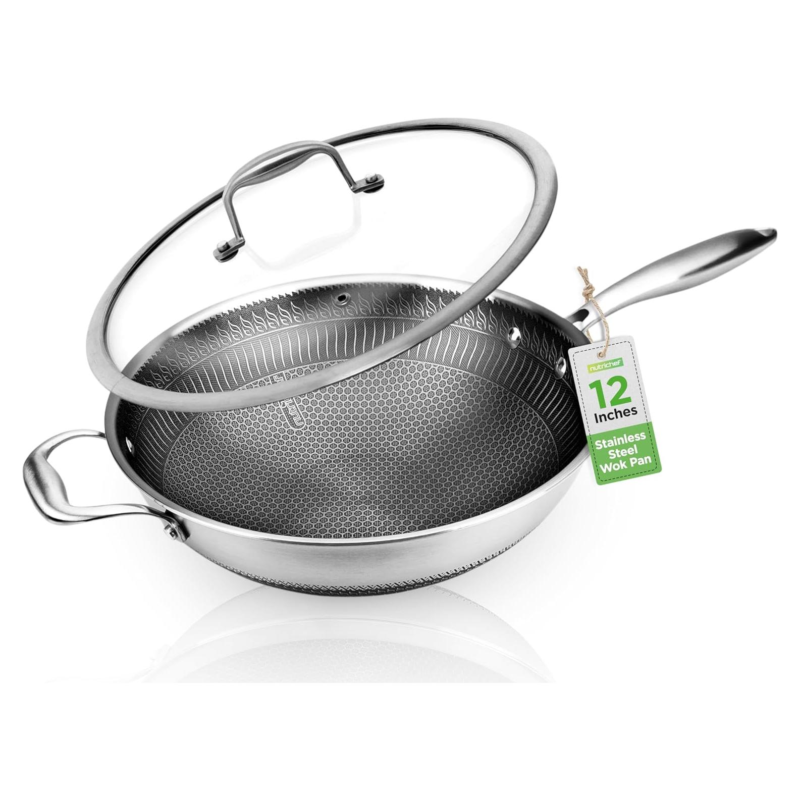 Wok NutriChef de Acero Inoxidable 30 cm Antiadherente