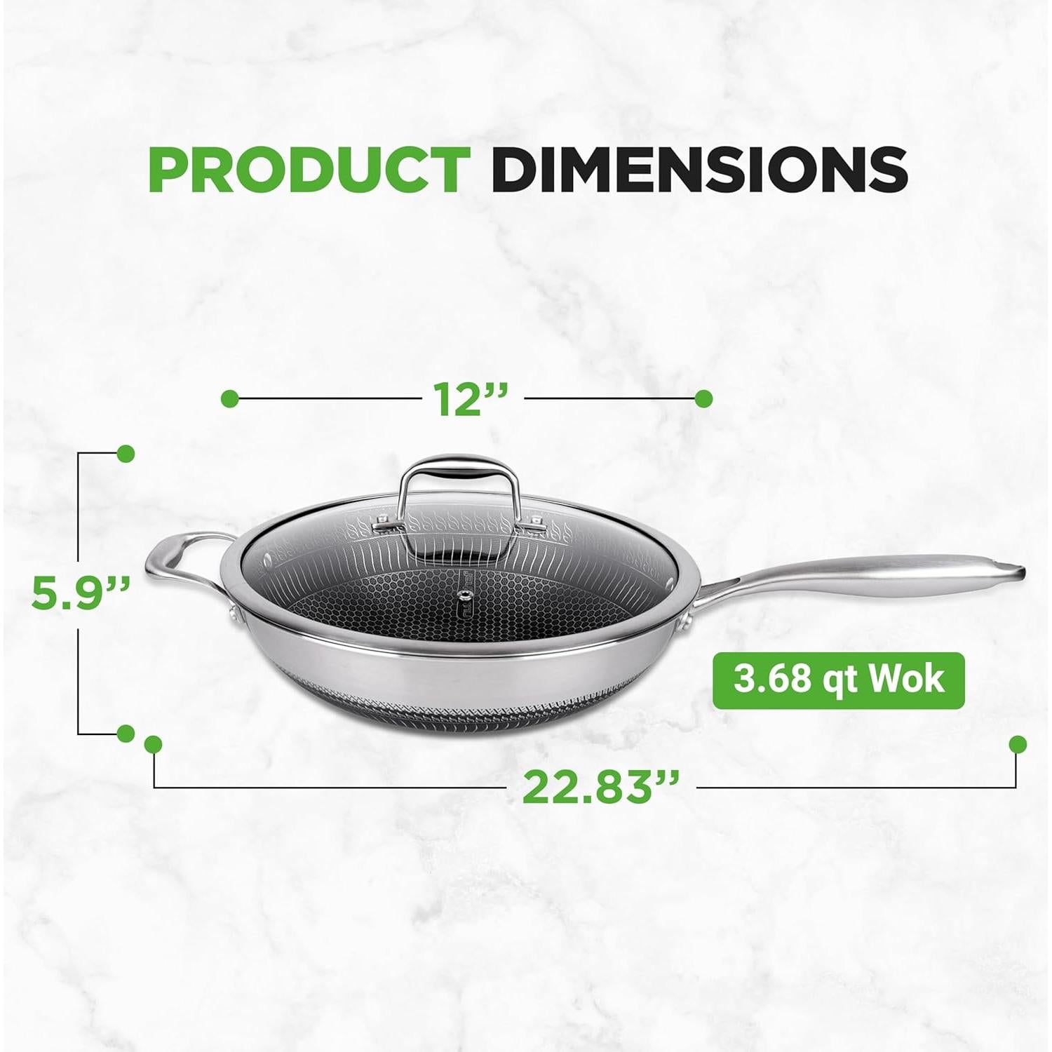 Wok NutriChef de Acero Inoxidable 30 cm Antiadherente