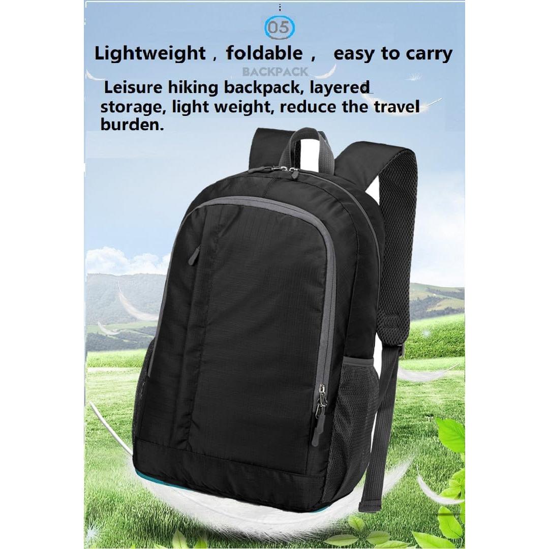 Mochila de Senderismo Plegable 25L Nylon Resistente al Agua Negra