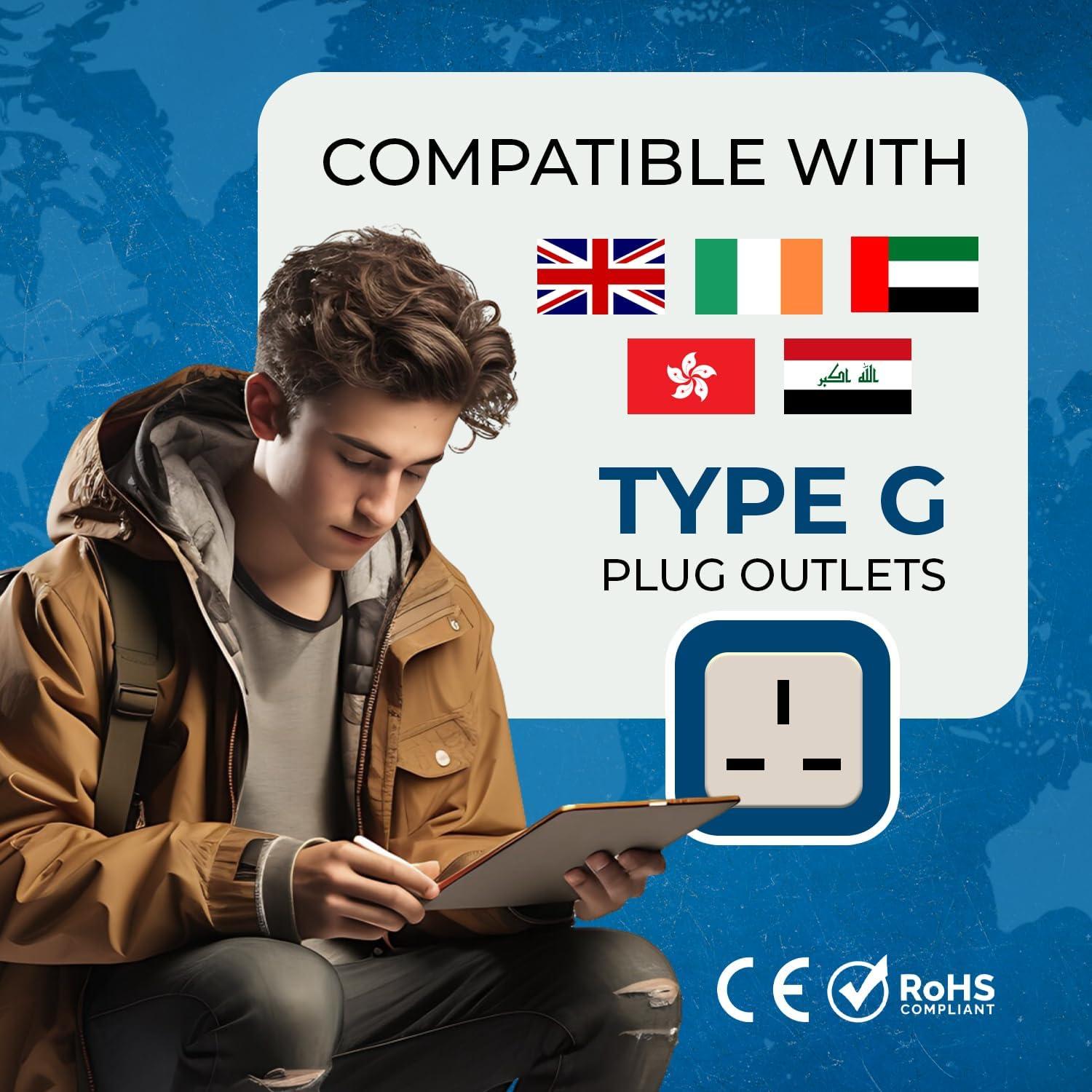 Adaptador de Enchufe OREI Tipo G para Viajes - Beige