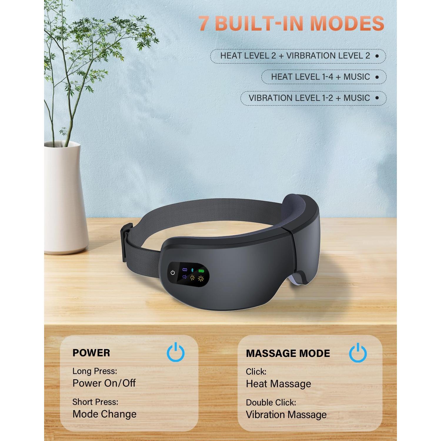 Masajeador de Ojos ZZR SEVEN con Calor y 7 Modos, Negro