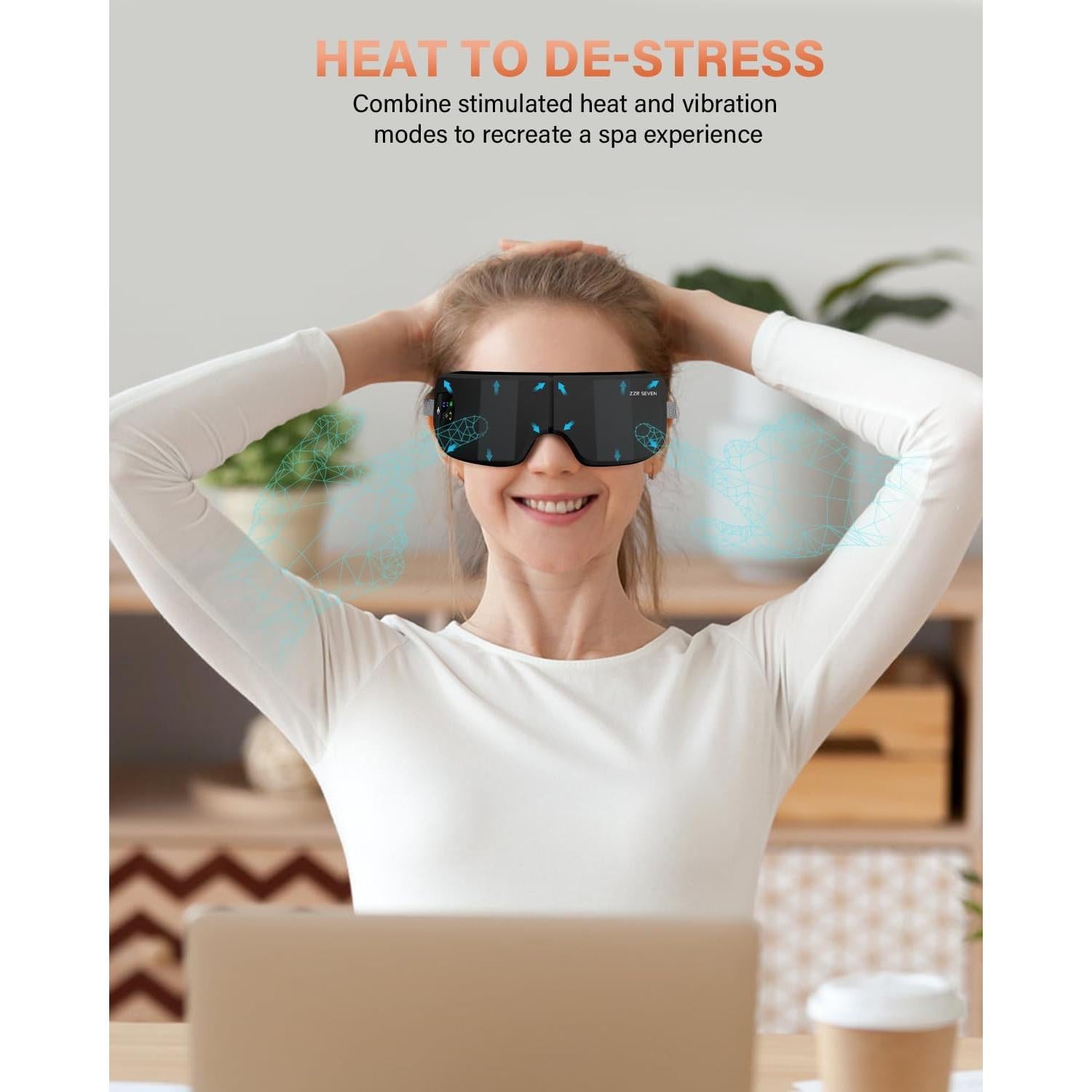 Masajeador de Ojos ZZR SEVEN con Calor y 7 Modos, Negro