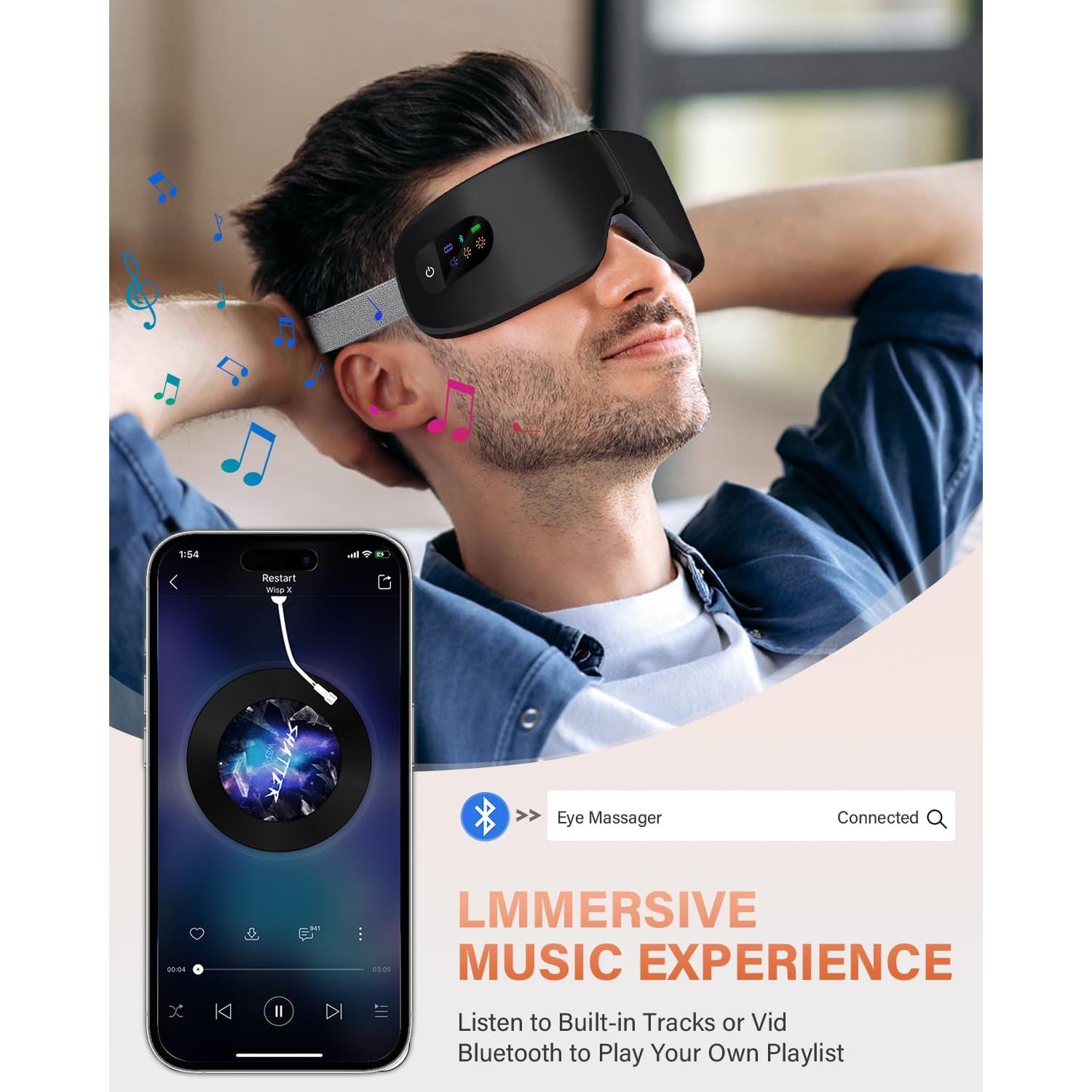 Masajeador de Ojos ZZR SEVEN con Calor y 7 Modos, Negro