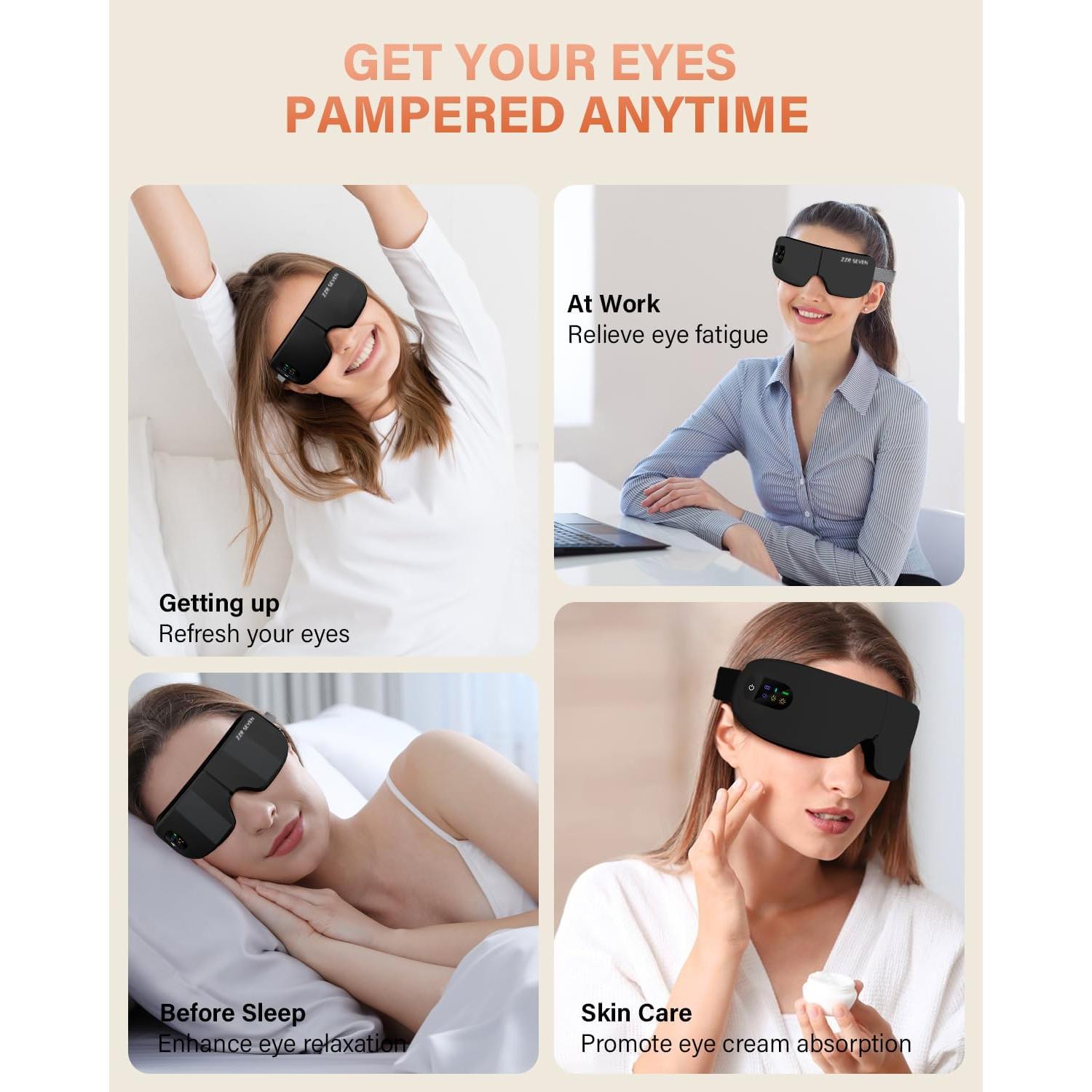 Masajeador de Ojos ZZR SEVEN con Calor y 7 Modos, Negro