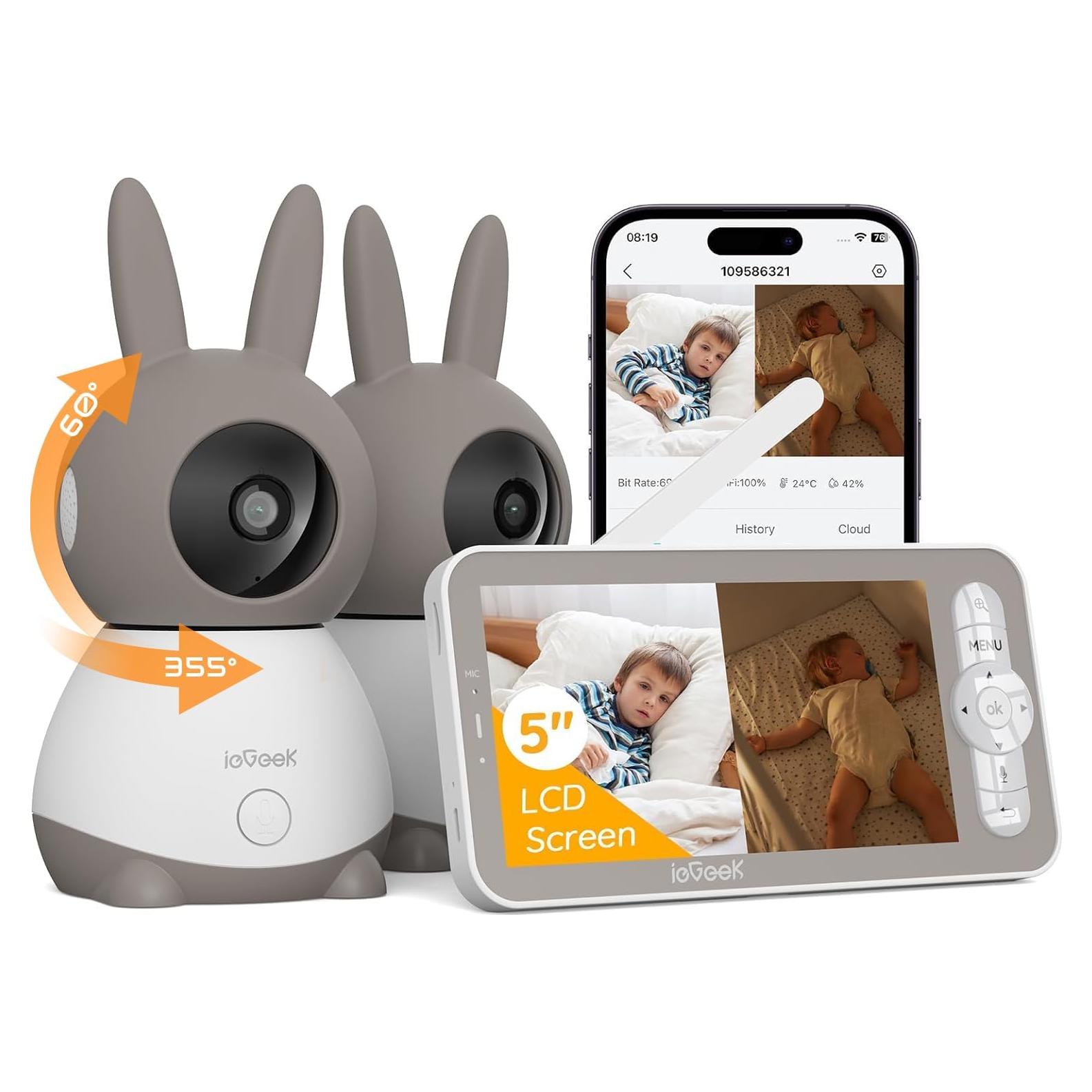 Monitor de Bebé ieGeek 2K con 2 Cámaras y Pantalla de 5"