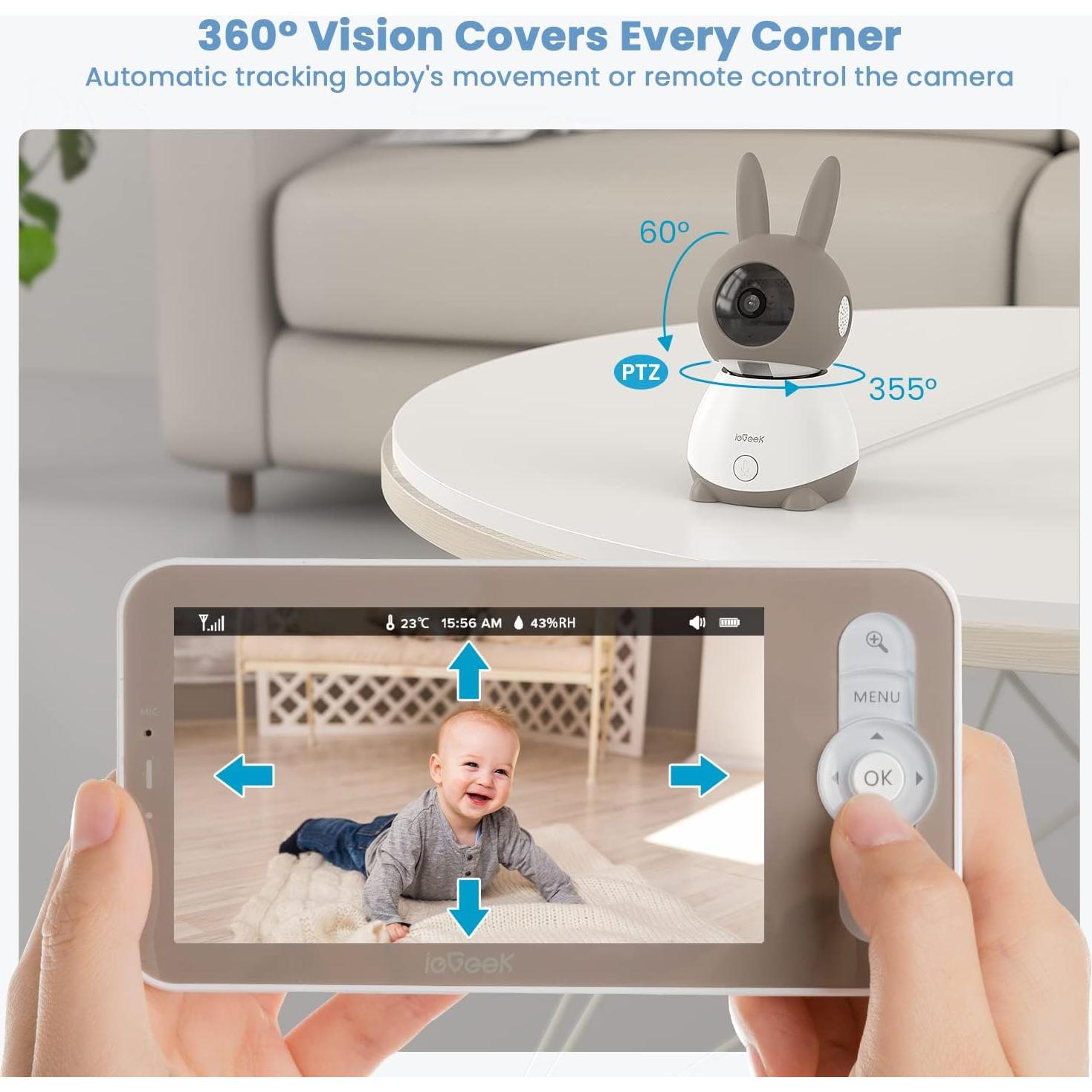 Monitor de Bebé ieGeek 2K con 2 Cámaras y Pantalla de 5"