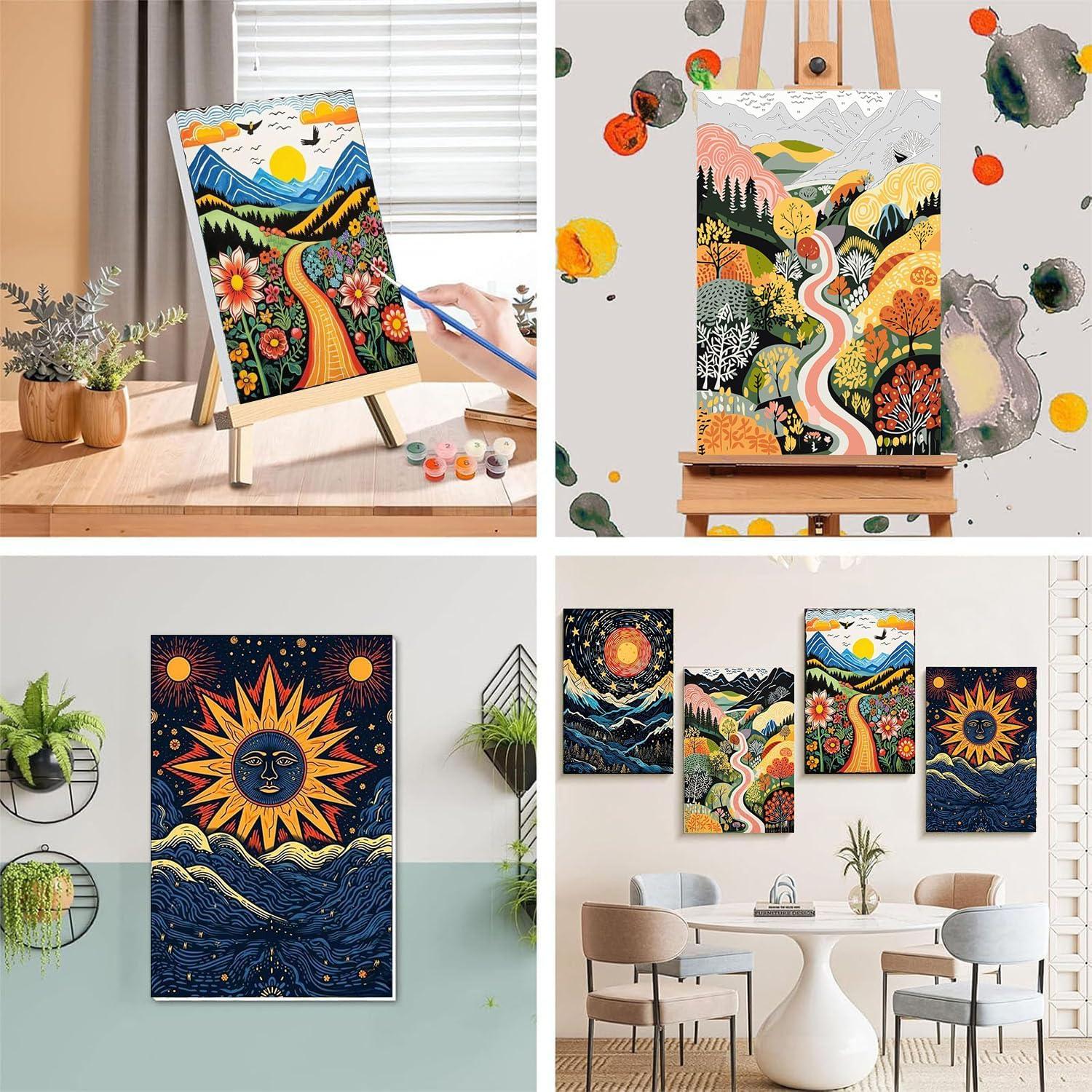 Paquete de 4 Pintura por Números XACKCME con Lienzo 20x30 cm