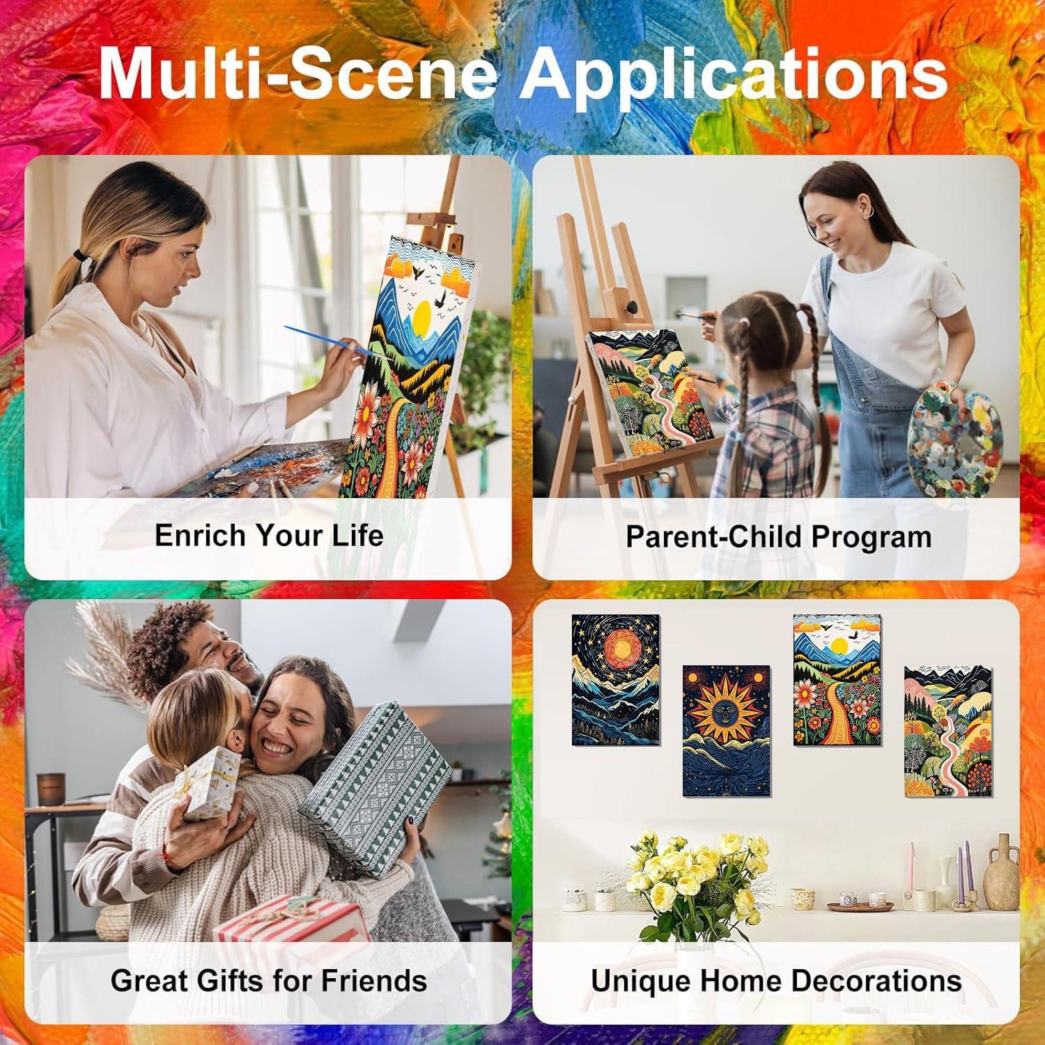 Paquete de 4 Pintura por Números XACKCME con Lienzo 20x30 cm