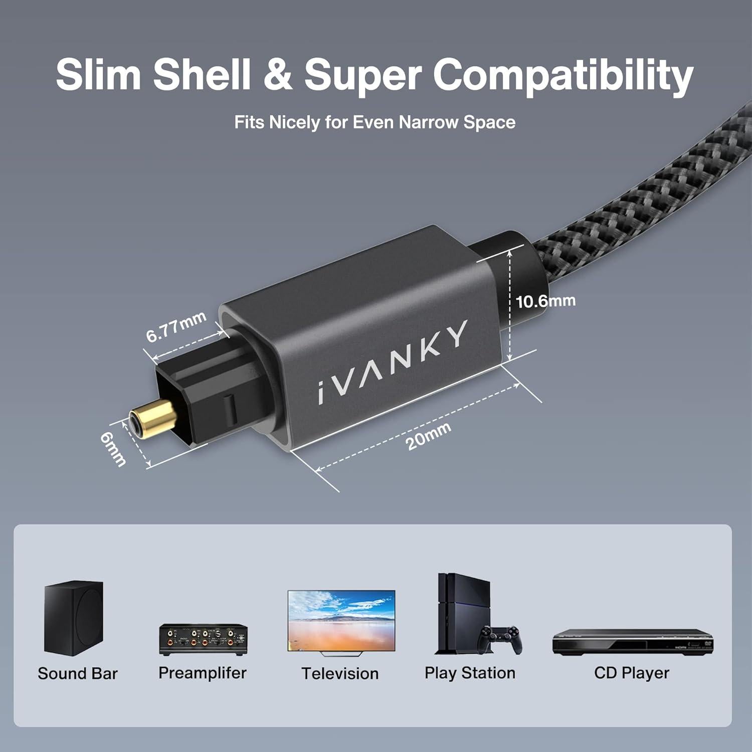 Cable de Audio Óptico iVANKY 3m Digital Toslink para TV