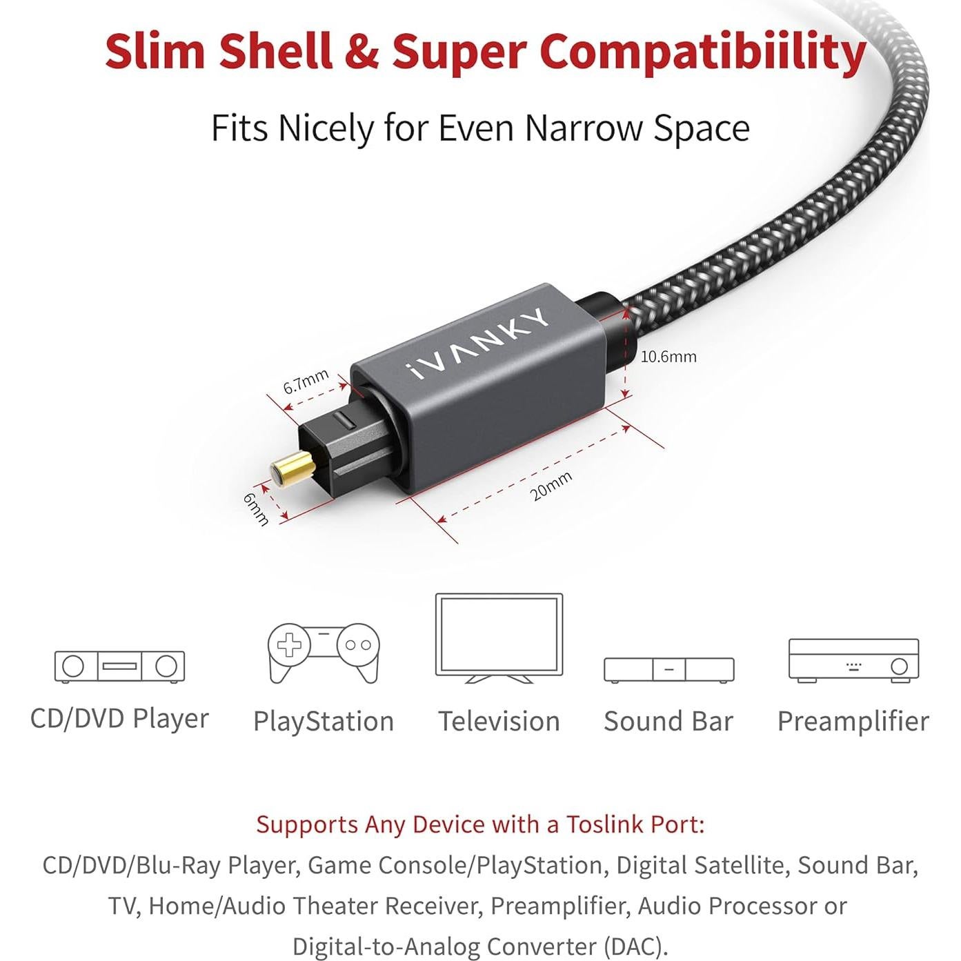 Cable de Audio Óptico iVANKY 3m Digital Toslink para TV