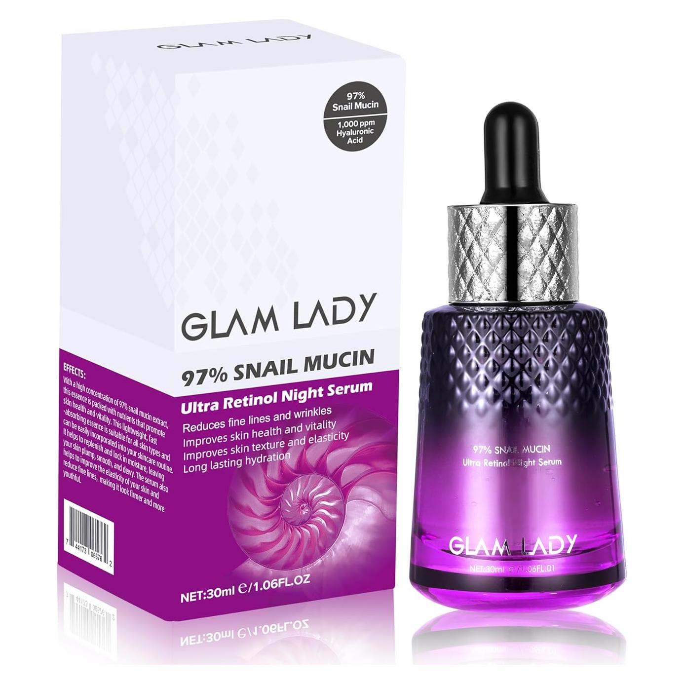 Suero Nocturno Ultra Retinol Glam Lady 97% Mucina Caracol 168g