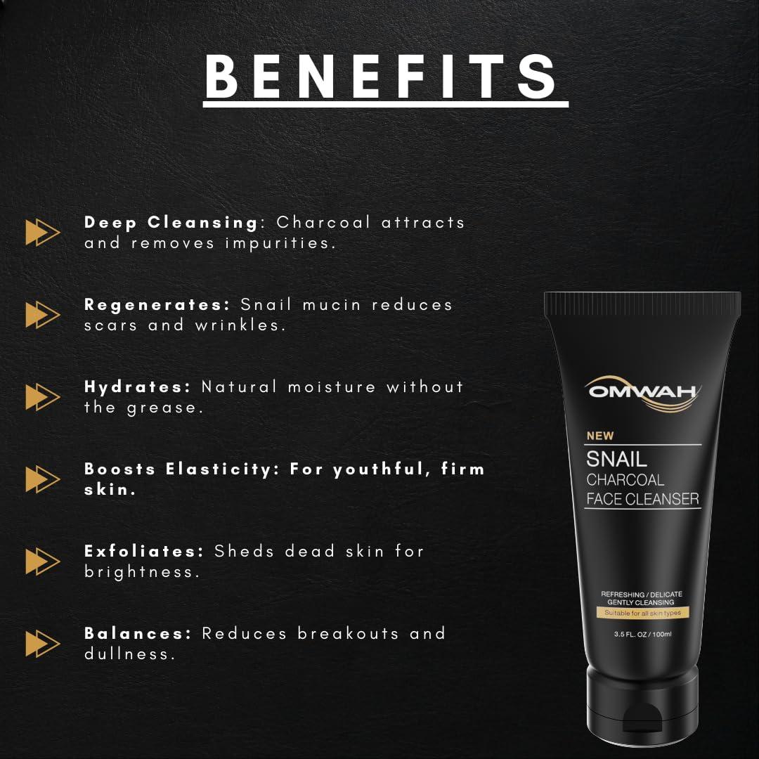 Gel Limpiador Facial OMWAH Mucina de Caracol y Carbón 117.7 g