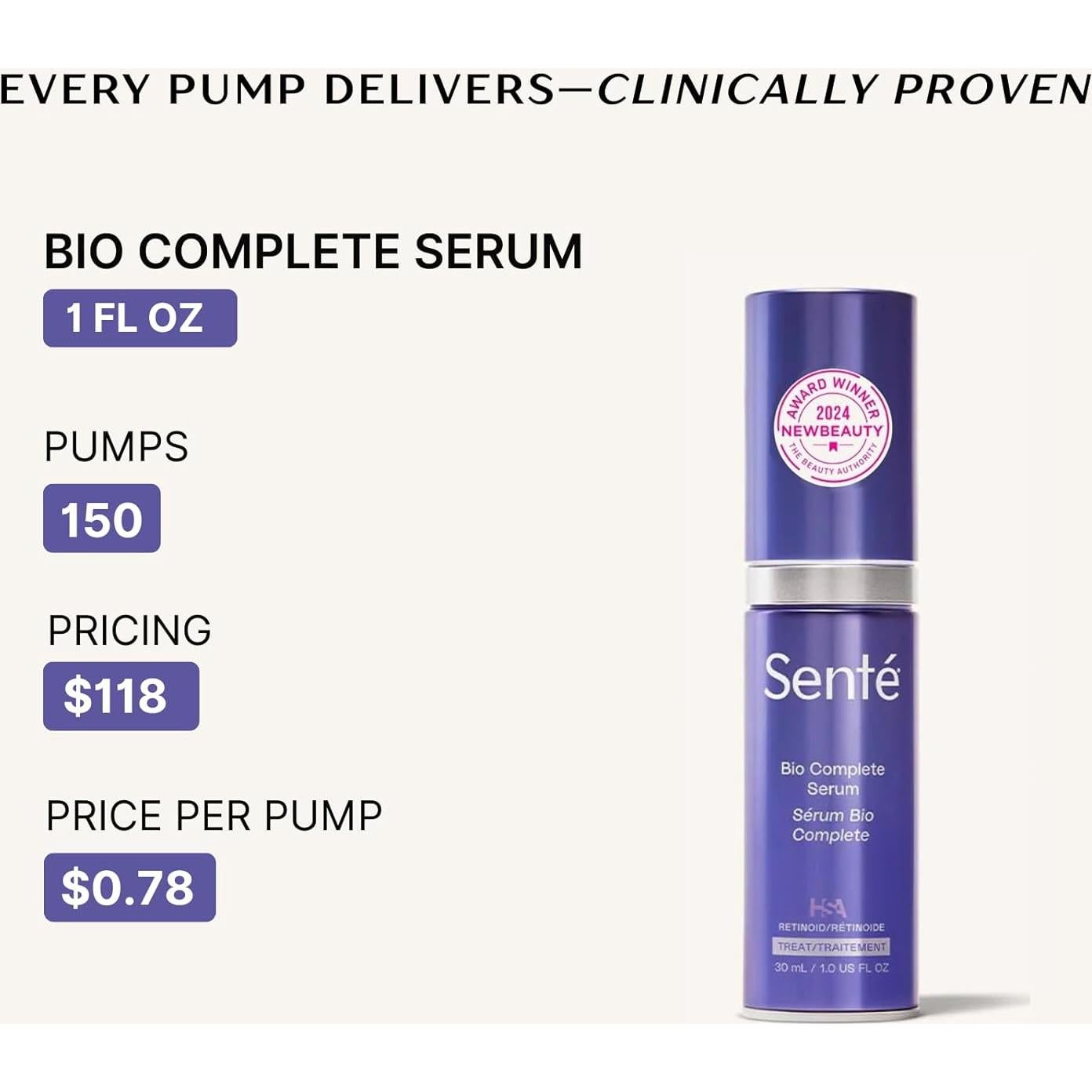 Suero de Retinoides Bio Senté 29.57 ml para Piel Sensible