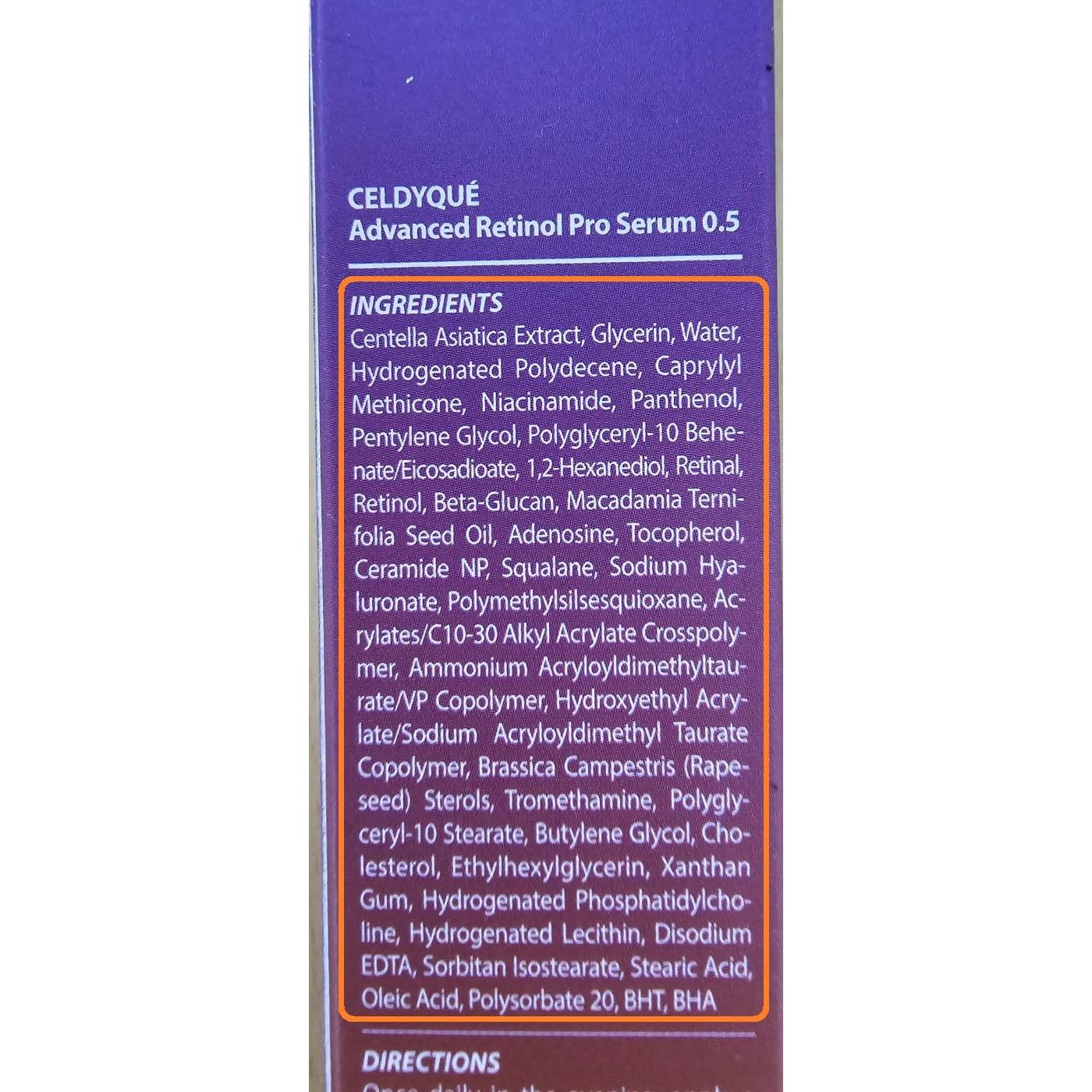 Suero Antienvejecimiento CELDYQUE Retinol 0.5% 66% CICA