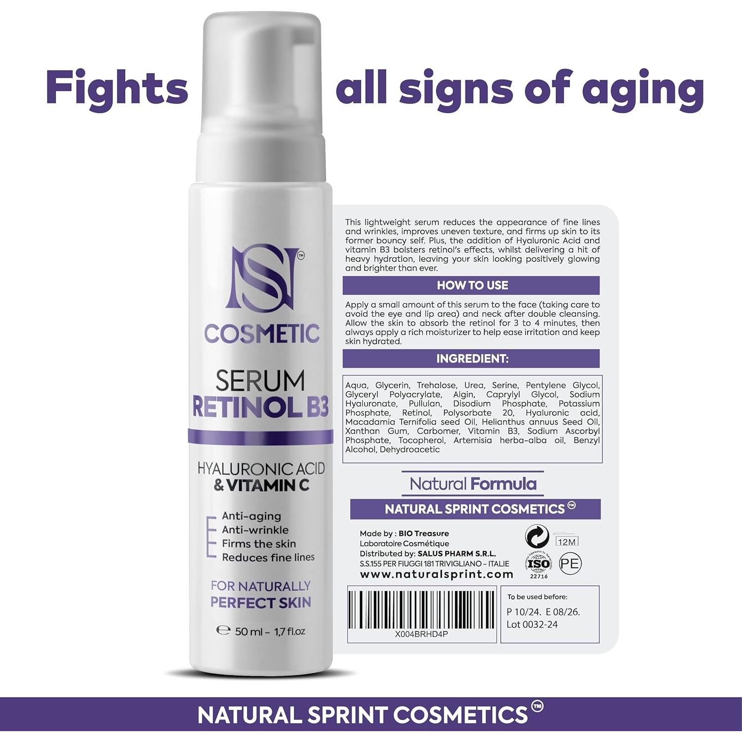 Suero Facial Anti-Envejecimiento Bio Treasure 50ml - Retinol B3, Ácido Hialurónico, Vitamina C