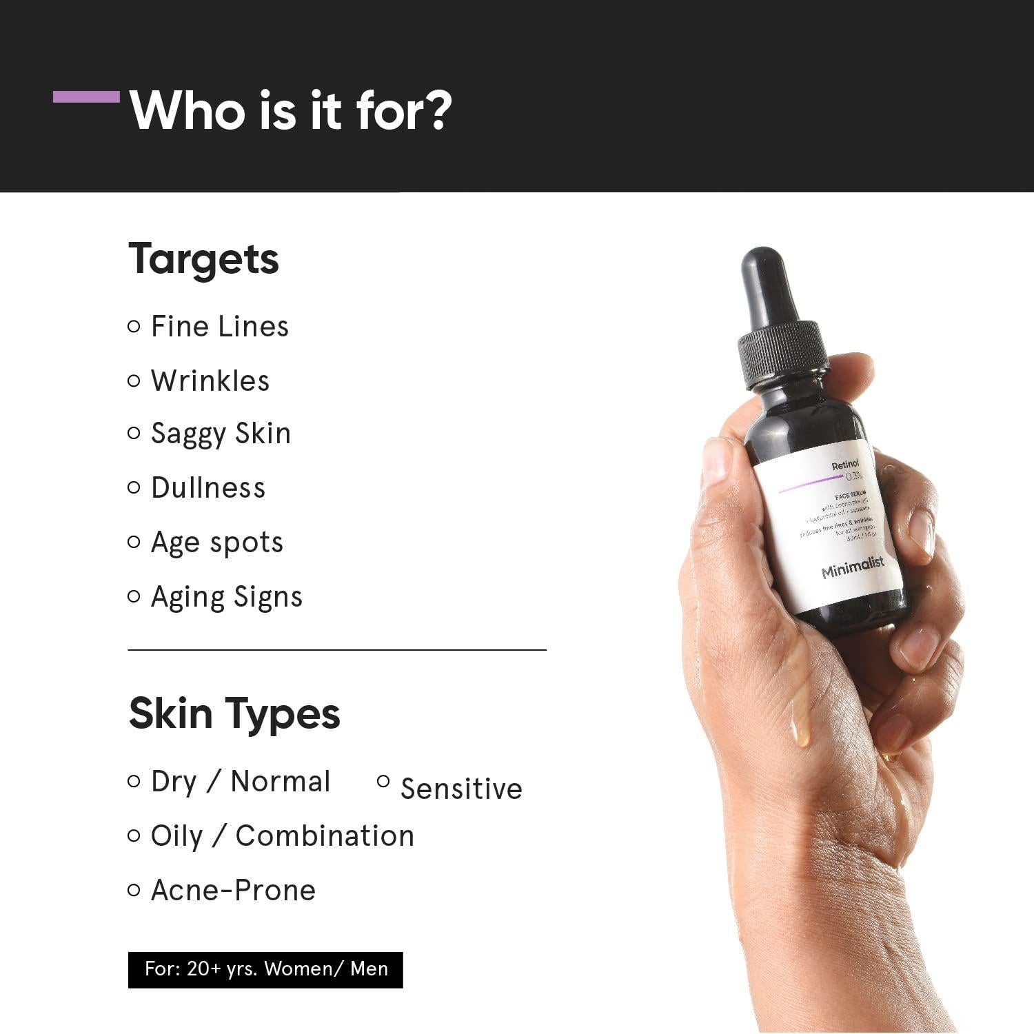 0.3% Retinol Serum with Bakuchiol Oil For Anti Aging | Night Face Serum With Squalane Base & Coenzyme Q10 To Reduce Fine Lines & Wrinkles | For Women & Men | 1 Fl Oz / 30 ml