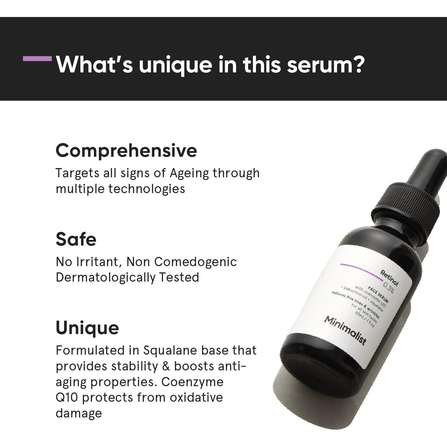 0.3% Retinol Serum with Bakuchiol Oil For Anti Aging | Night Face Serum With Squalane Base & Coenzyme Q10 To Reduce Fine Lines & Wrinkles | For Women & Men | 1 Fl Oz / 30 ml