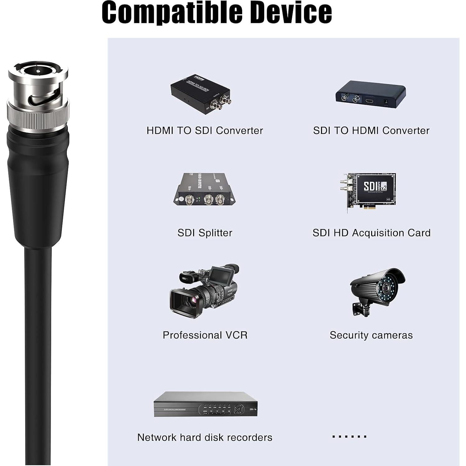 Cable SDI 12G Dbilida 30,48 m 4K 60Hz RG11 BNC