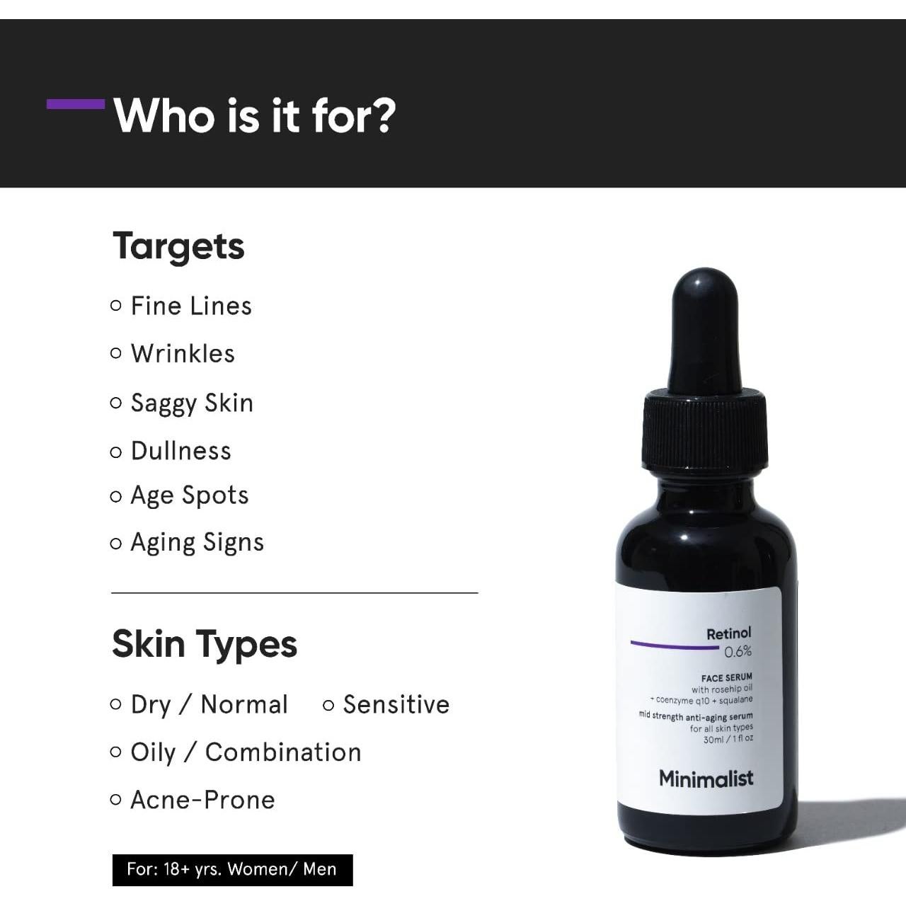 Sérum de Retinol 0.6% Minimalista 30 ml | Antienvejecimiento