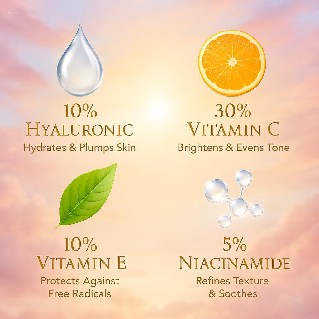 Suero Facial Sky Bliss 4 en 1 | Ácido Hialurónico, Vitamina C, E y Niacinamida | Antienvejecimiento