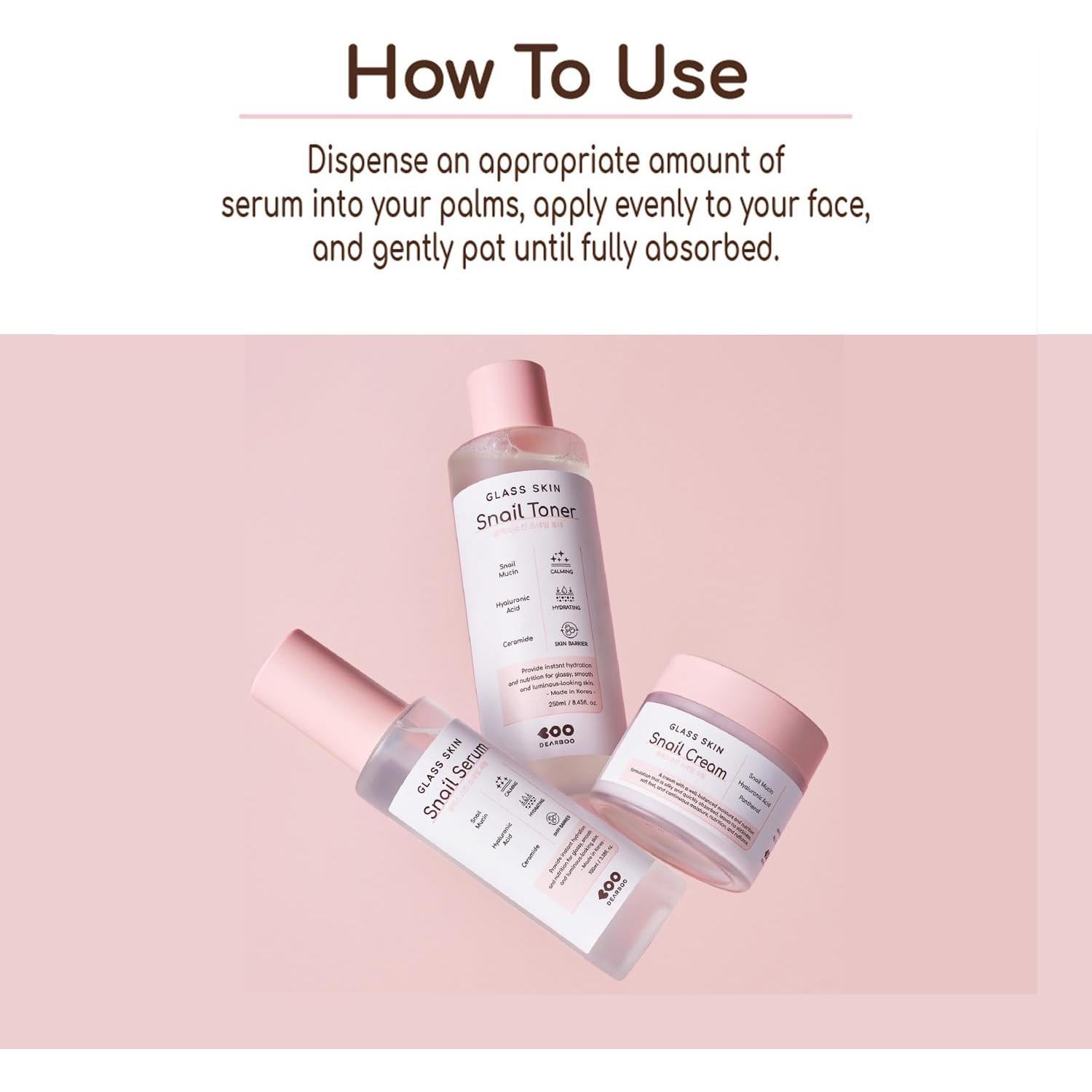 Suero Facial DEARBOO Glass Skin 100ml - Hidratante con Mucina de Caracol