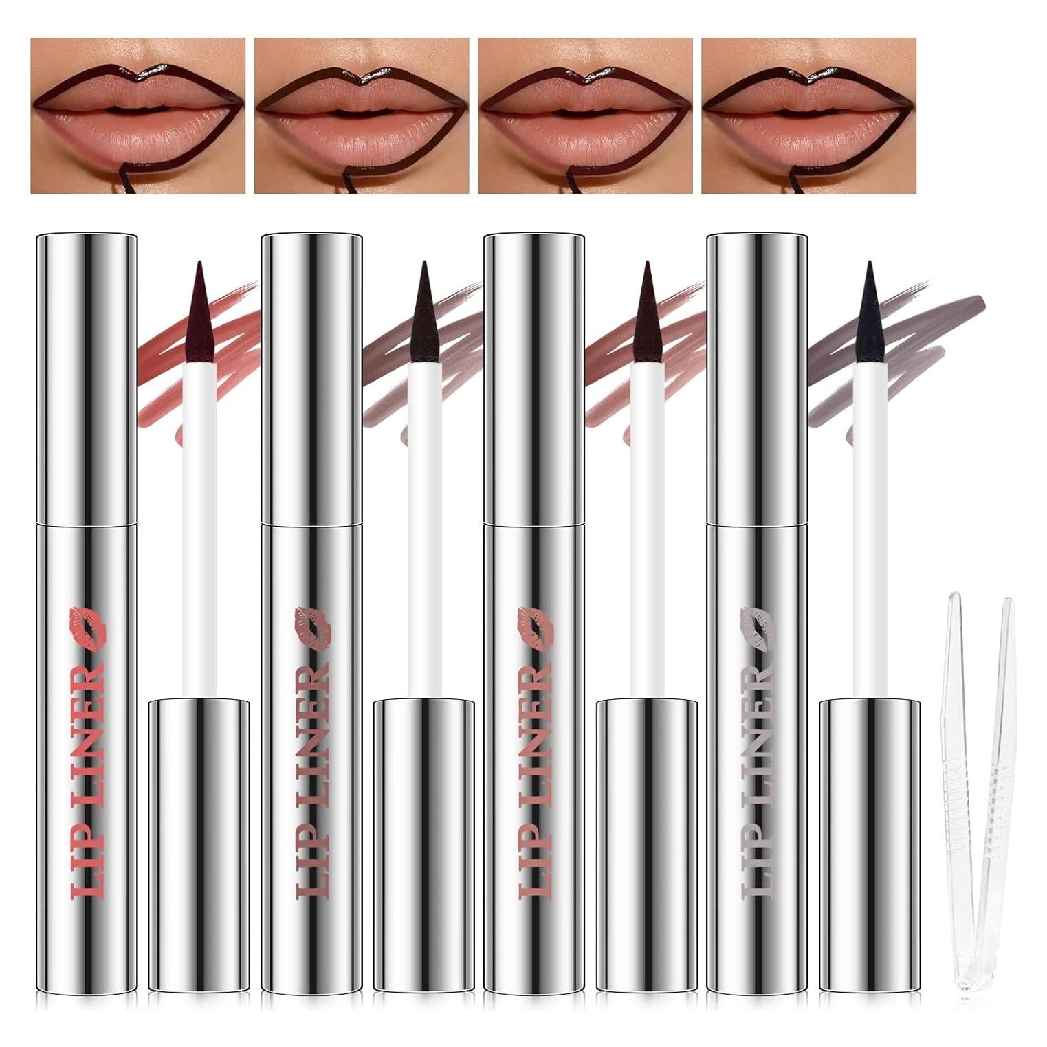 Set de Tinte Labial Despegable 4 Colores con Pincel Fino