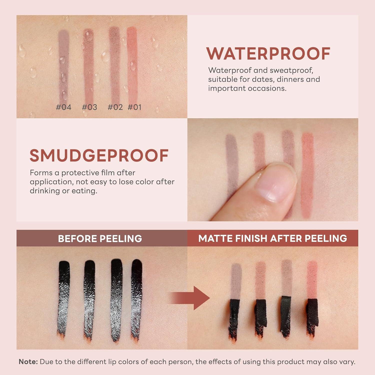 Set de Tinte Labial Despegable 4 Colores con Pincel Fino