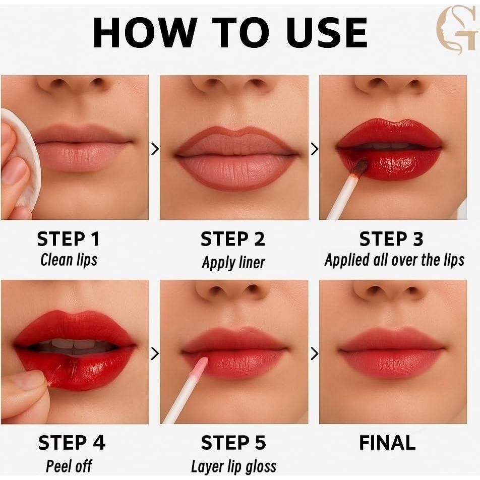 Tinte para Labios Peel Off GOERTI, 3 Colores Mate Larga Duración
