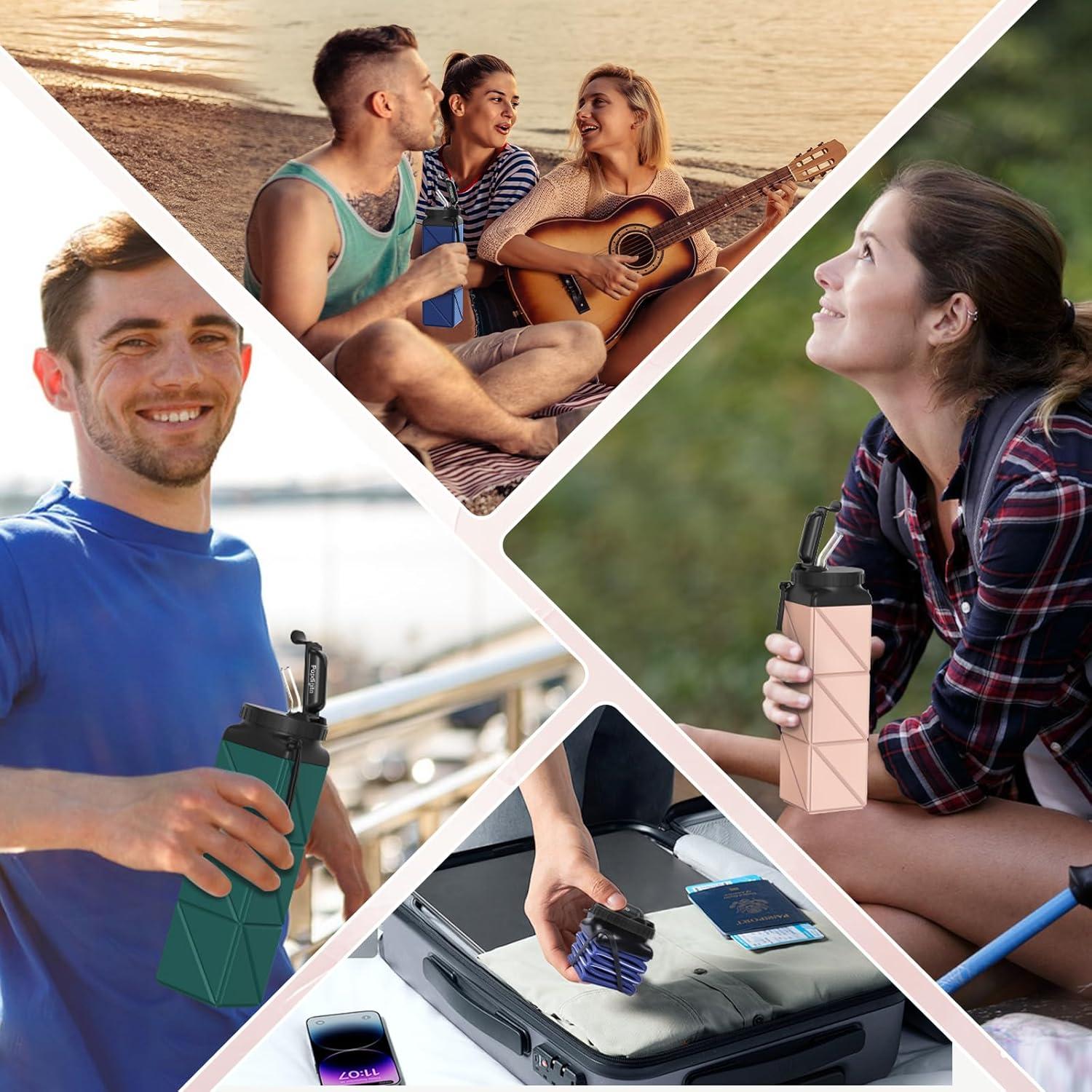 2 Botellas de Agua Plegables Popdigito 610ml a Prueba de Fugas